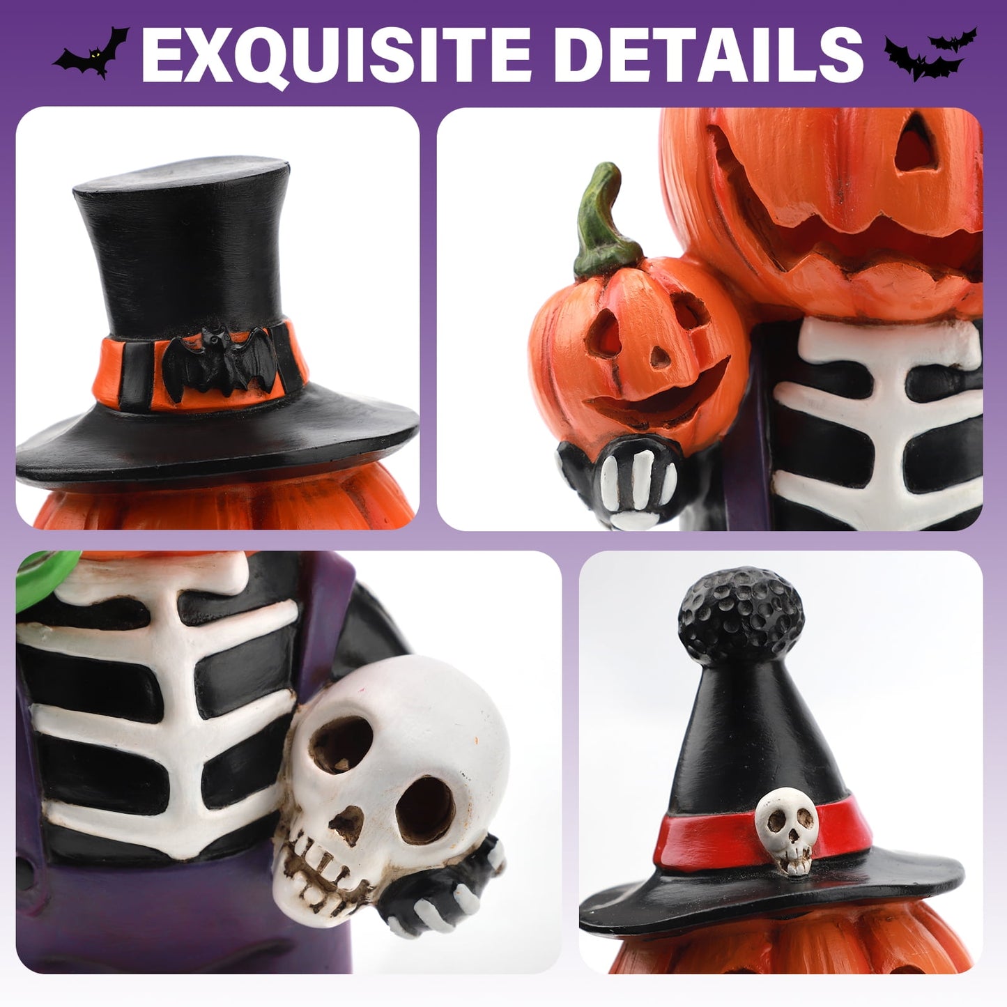 Ayieyill 2pcs Halloween Cat and Skeleton Figurines Halloween Decorations for Table or Desk Cute Halloween Gifts