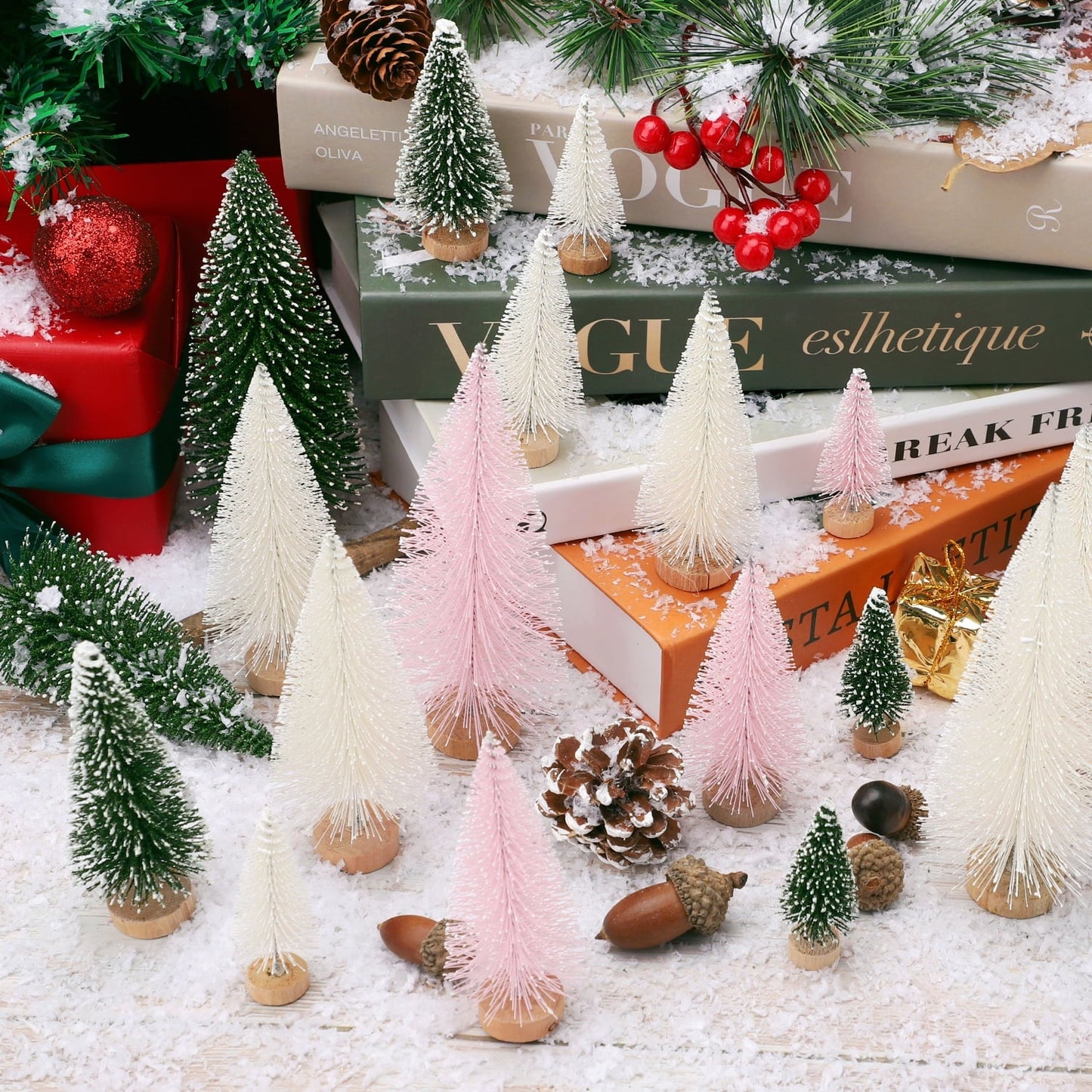 Ayieyill 30Pcs Mini Christmas Trees - Artificial Christmas Trees Bottle Brush Trees with 5 Sizes