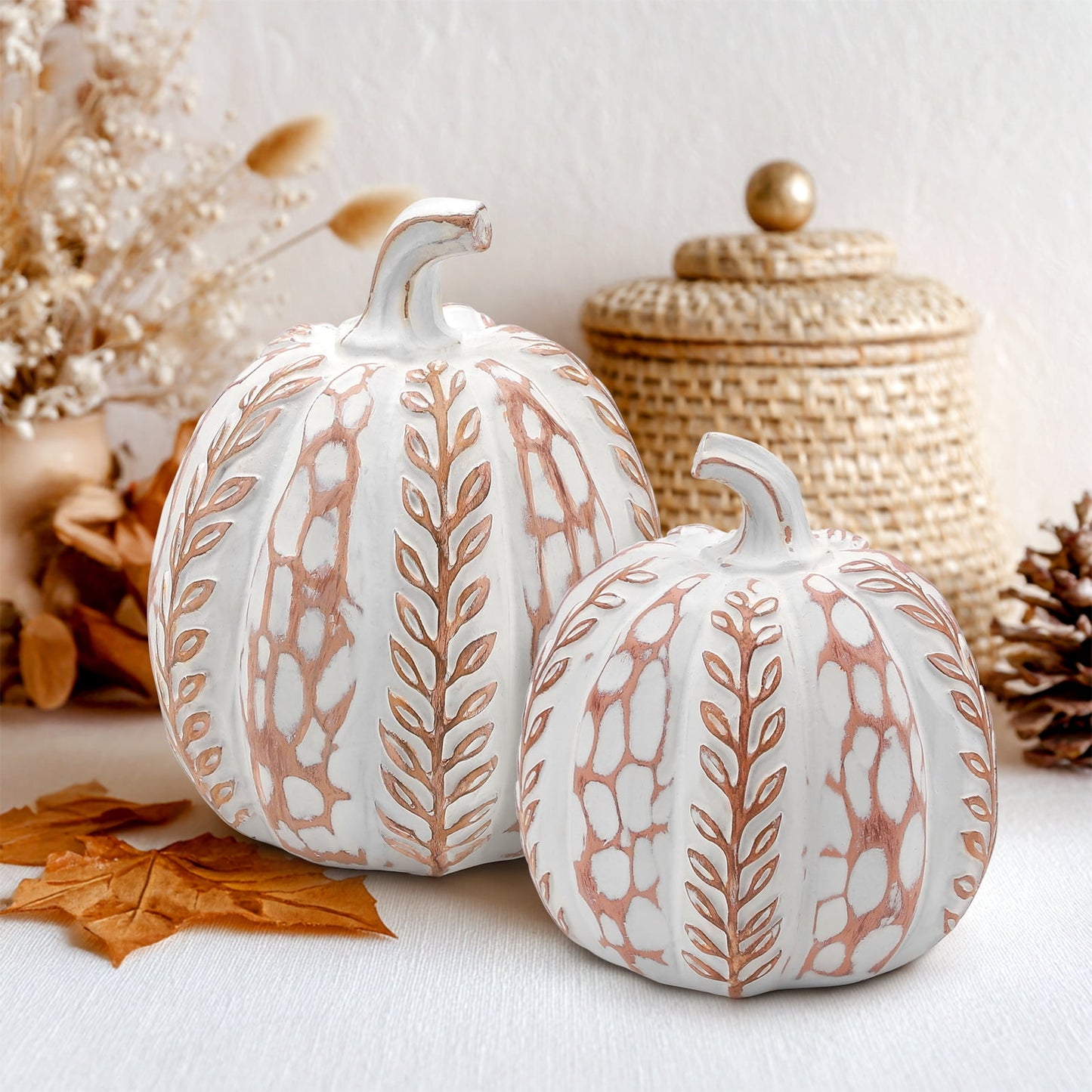 Ayieyill 2pcs Resin Pumpkin Figurines with Woven Texture Fall Decor Autumn Decor Thanksgiving Decorations for Home