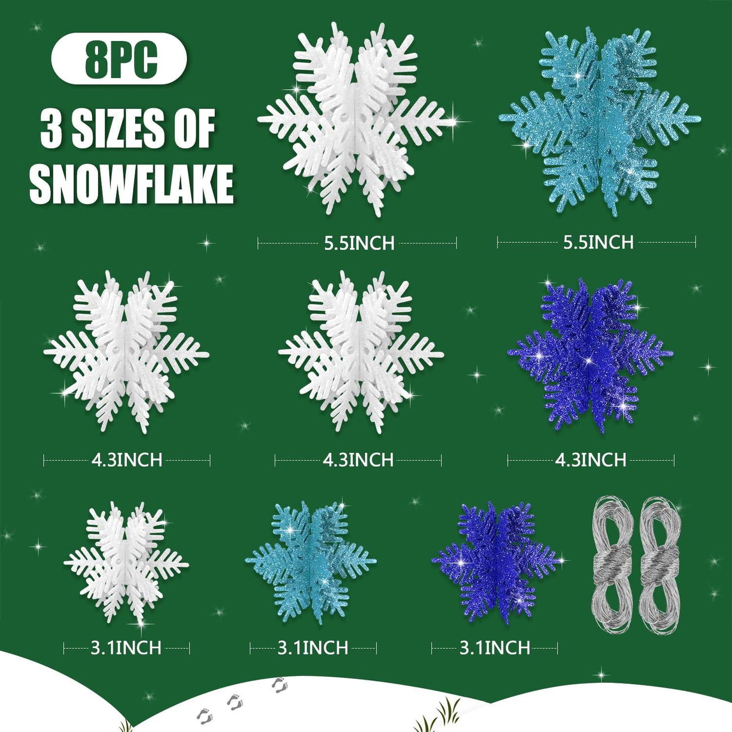 Ayieyill 8 Pcs Snowflake Decorations, Snowflake Christmas Decoration Indoor, Winter 3D Snowflake Christmas Tabletop Decor