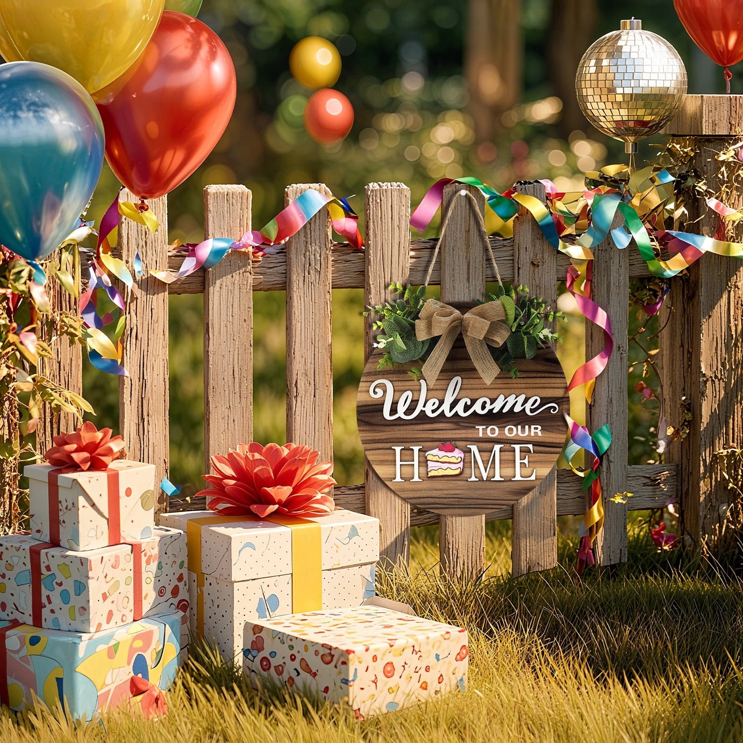 Ayieyill Interchangeable Welcome Sign for Front Door, Rustic Round Wood Holiday Door Sign with 14 Changeable Icons, Seasonal Welcome Home Sign
