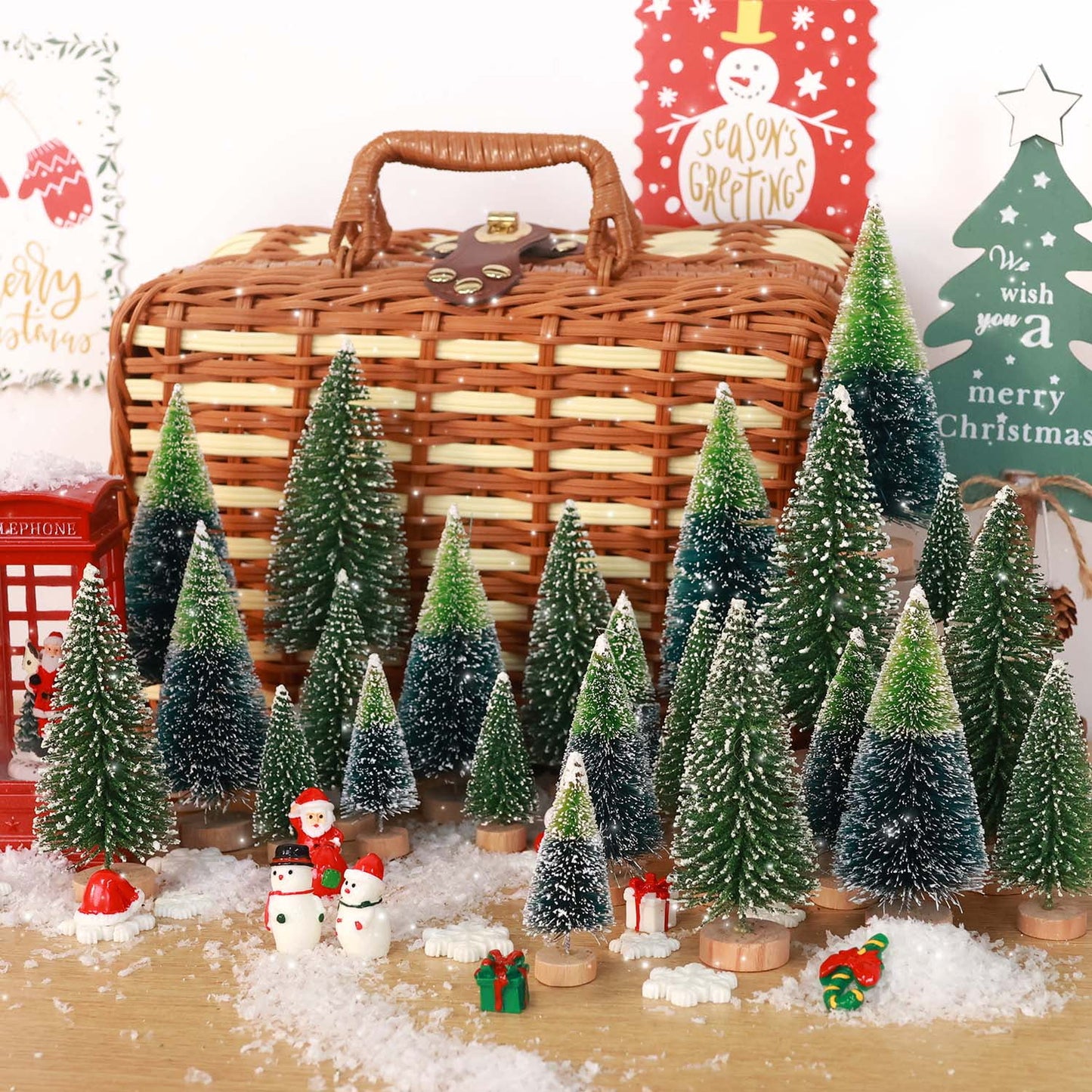 Ayieyill 44pcs Mini Christmas Tree, Bottle Brush Christmas Trees with Wooden Base