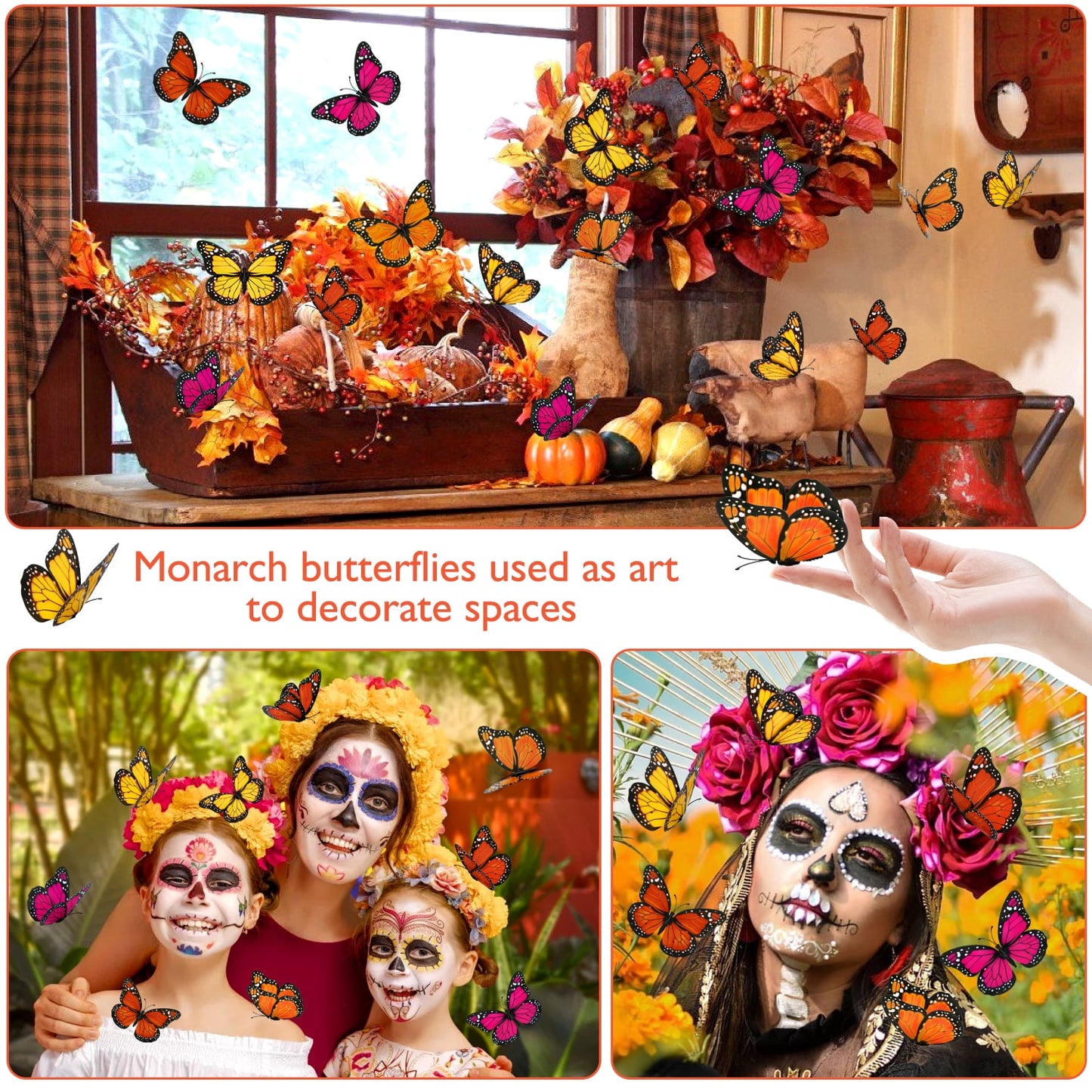 Ayieyill 40 Pcs Monarch Butterfly Cinco de Mayo Decorations Orange Butterflies for Crafts Premium Fake Butterflies Dia De Los Muertos Decor Wall Decor for Room, Wedding, Party  (4.72''L x 3.1'' H)