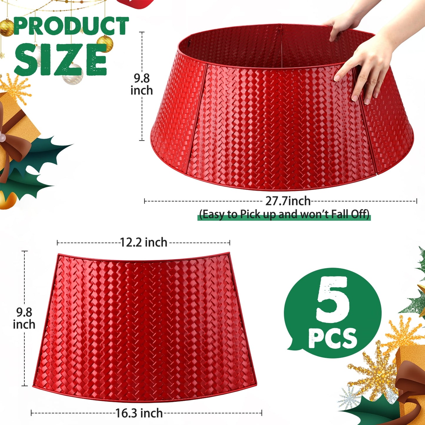 Ayieyill 28" Christmas Tree Collar,  Christmas Tree Collar Basket Skirt for Large Christmas Tree, Tree Skirt Accessory | Metal