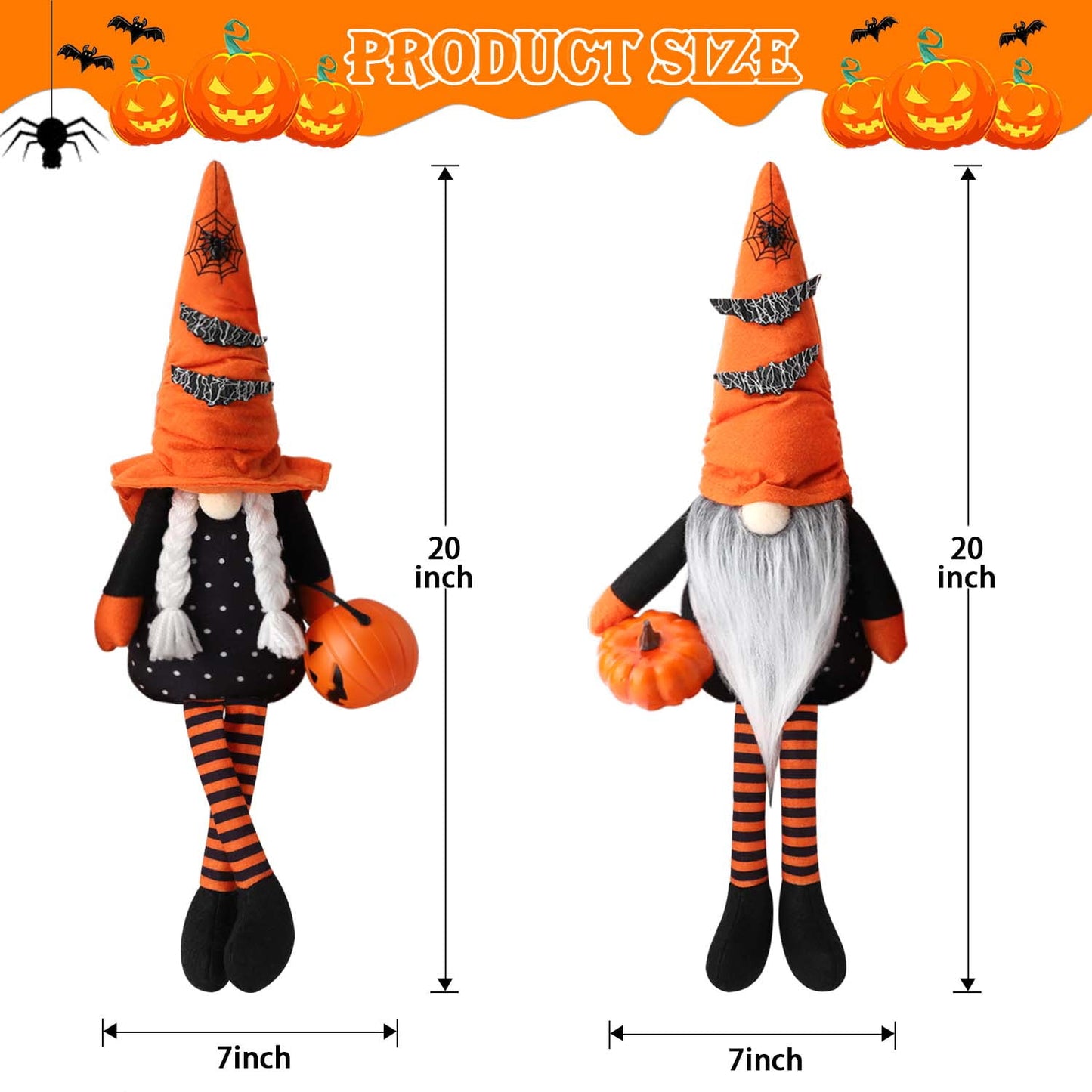 Ayieyill 2 Pack Halloween Gnomes Plush Decor, Halloween Gnome Decoration Gifts