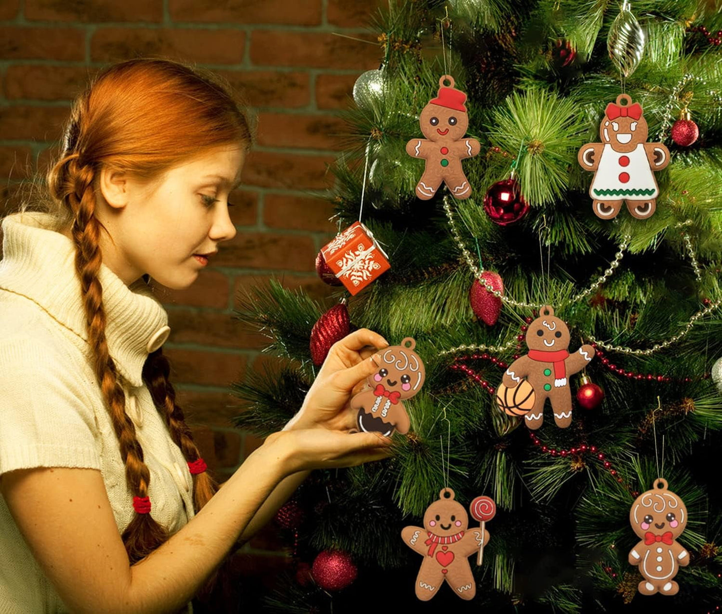 Ayieyill 14pcs Gingerbread Christmas Ornaments Gingerbread Christmas Tree Decorations Holiday Decor