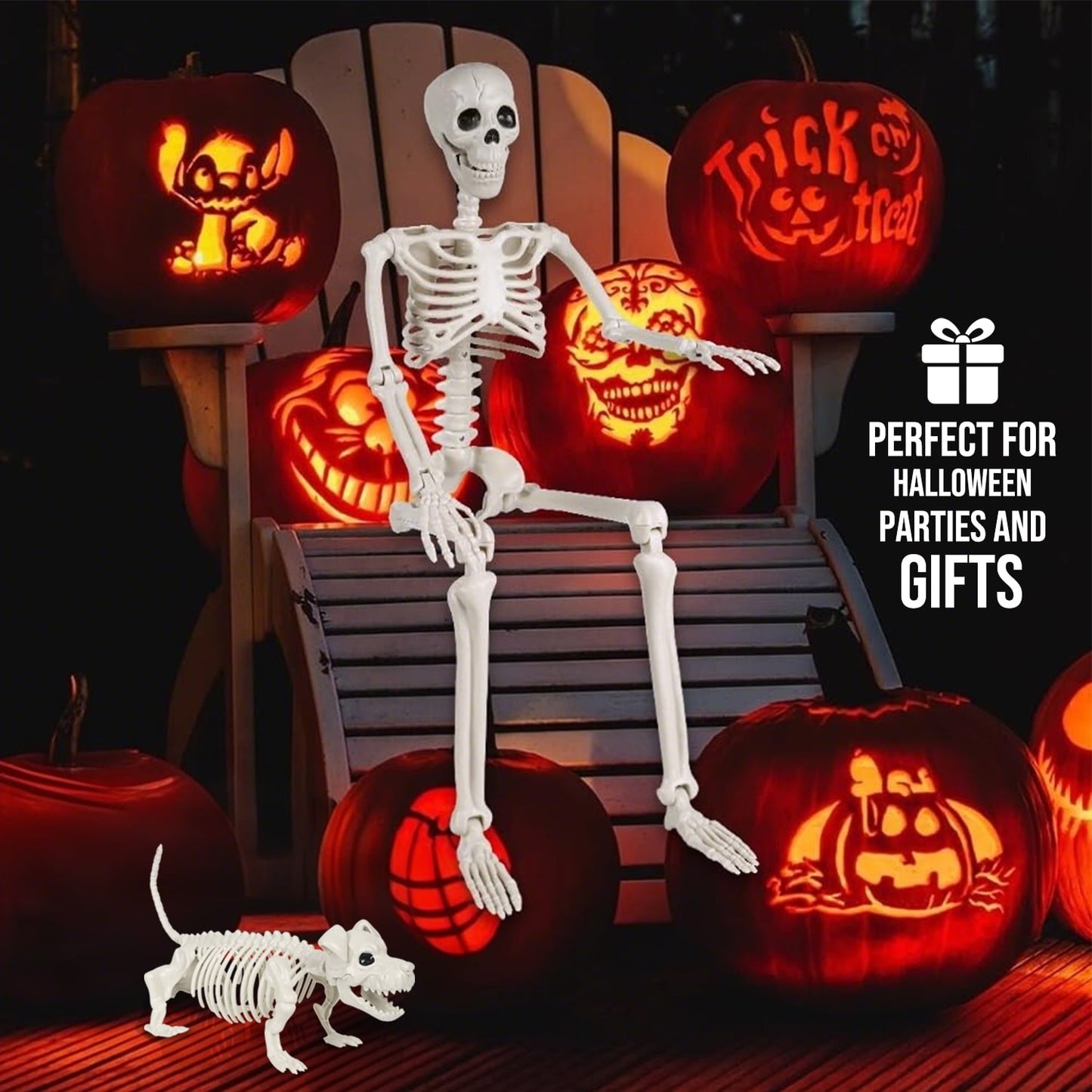 Ayieyill 2pcs Skeleton and Dog Skeleton Halloween Decorations Posable Skeletons Halloween Decorations Indoor Outdoor