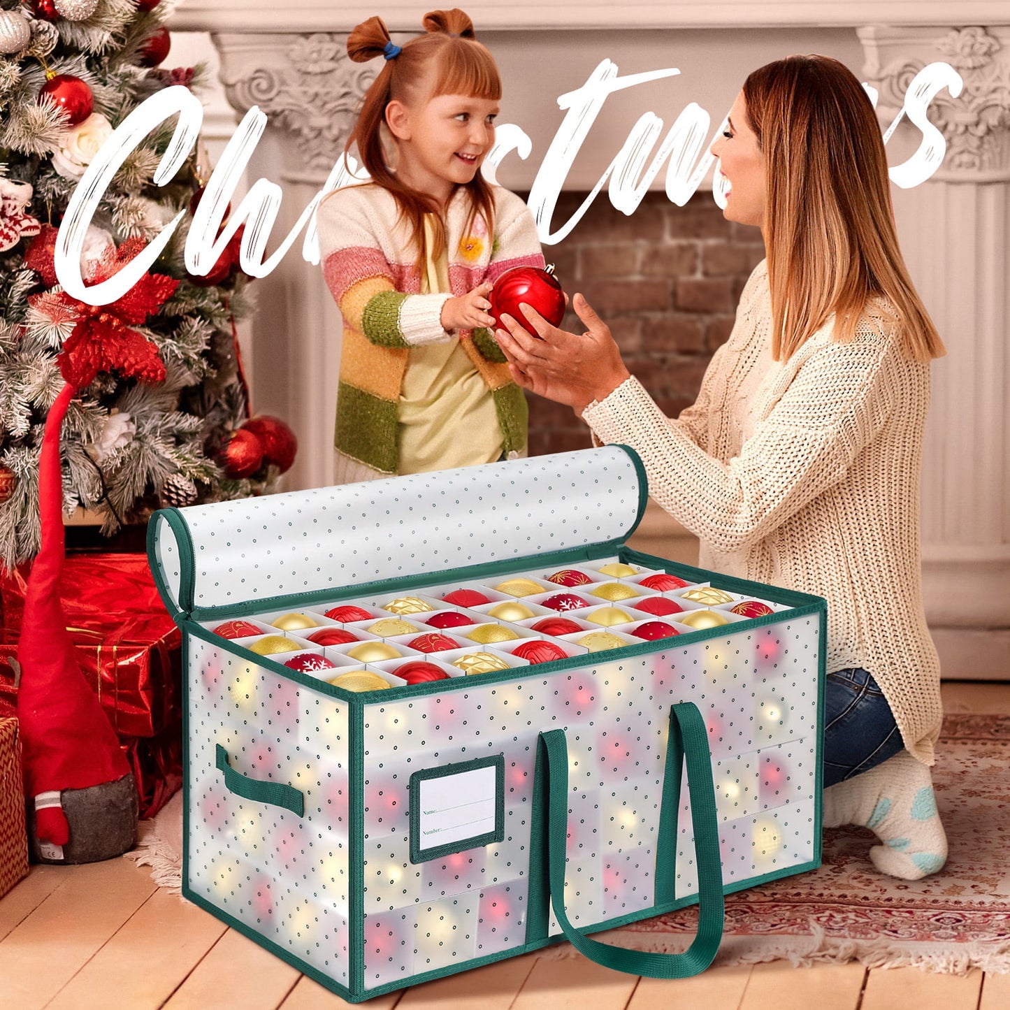 Ayieyill 128-Count Premium Red Christmas Ornament Storage Chest, Holiday Ornament Organizer Box