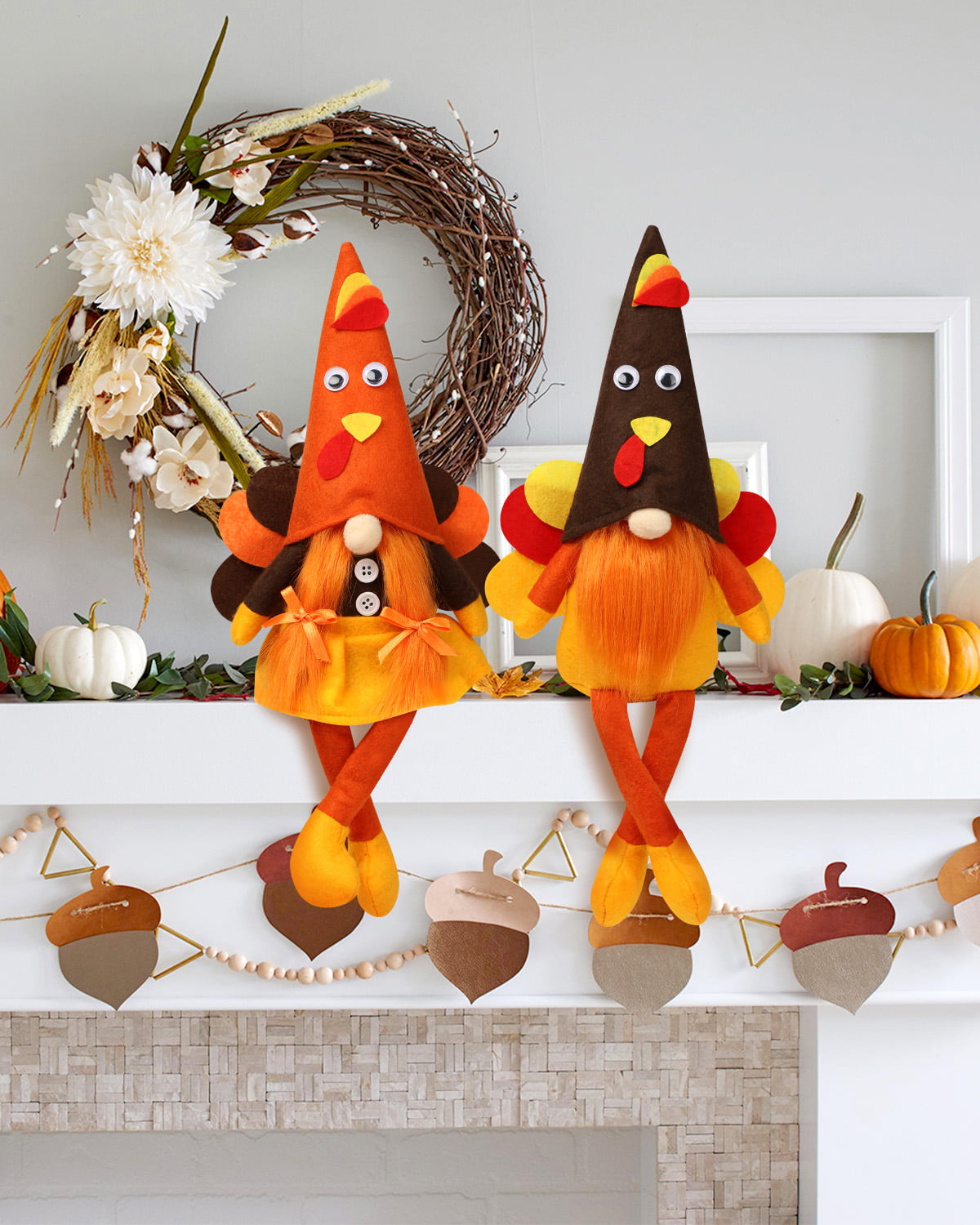 Ayieyill Fall Thanksgiving Decorations, 2 Pack Handmade Fall Turkey Swedish Gnomes