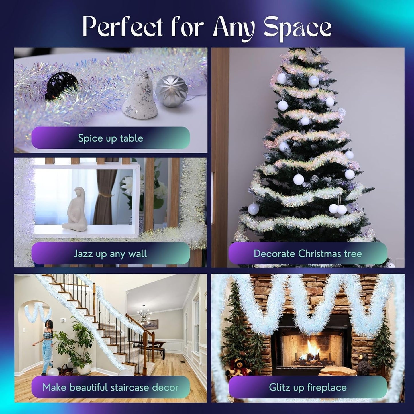 Ayieyill 33ft Tinsel Garland Hanging Christmas Tree Garland for Christmas Tree Decorations Indoor