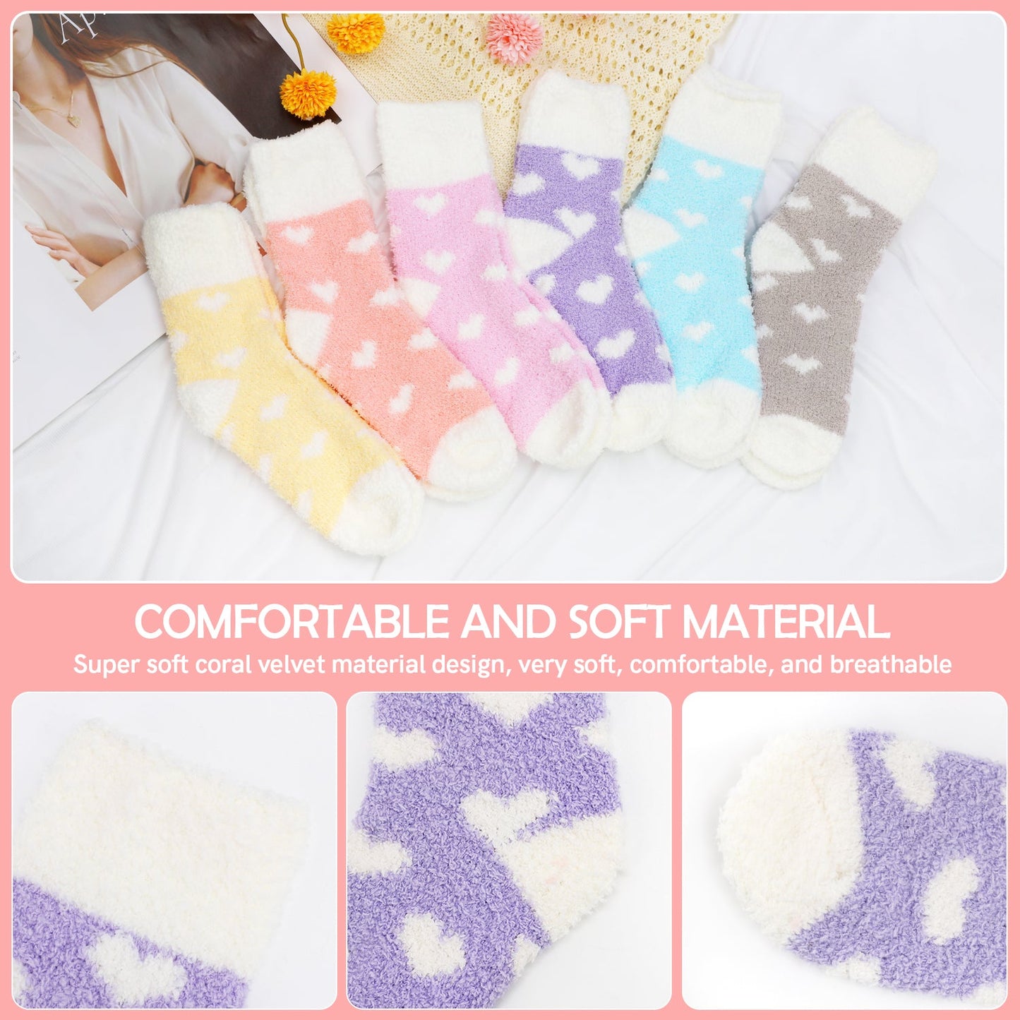Ayieyill Fuzzy Socks for Women, 6 Pairs Plush Slipper Socks Women, Warm Soft Fluffy Socks Thick Cozy Plush Sock Winter Christmas Socks for Women