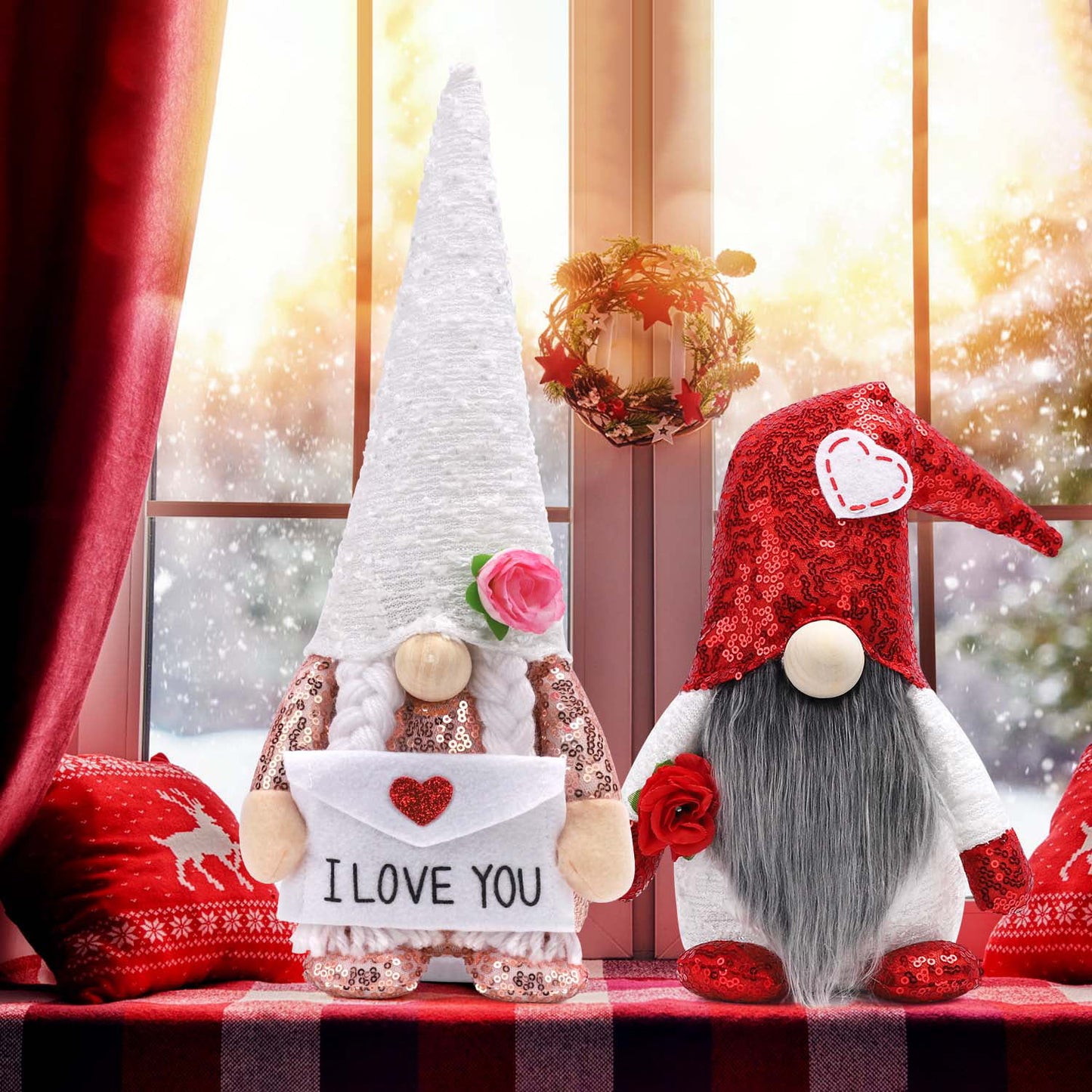 Ayieyill 2pcs Valentines Day Gnomes Plush Decorations Handmade Scandinavian Tomte Doll