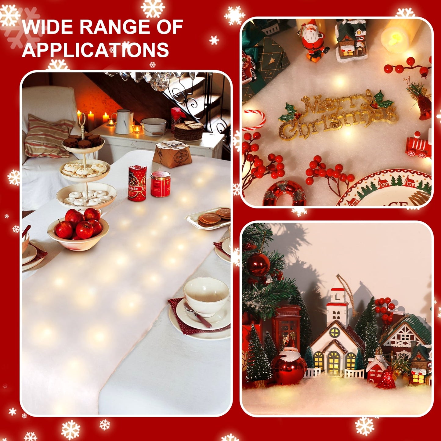 Ayieyill 1Pcs LED Christmas Snow Blanket for Christmas Village, Fake Snow Blanket for Christmas Decoration, Village Display, Under The Christmas Tree( 70 x 17.7 inch)