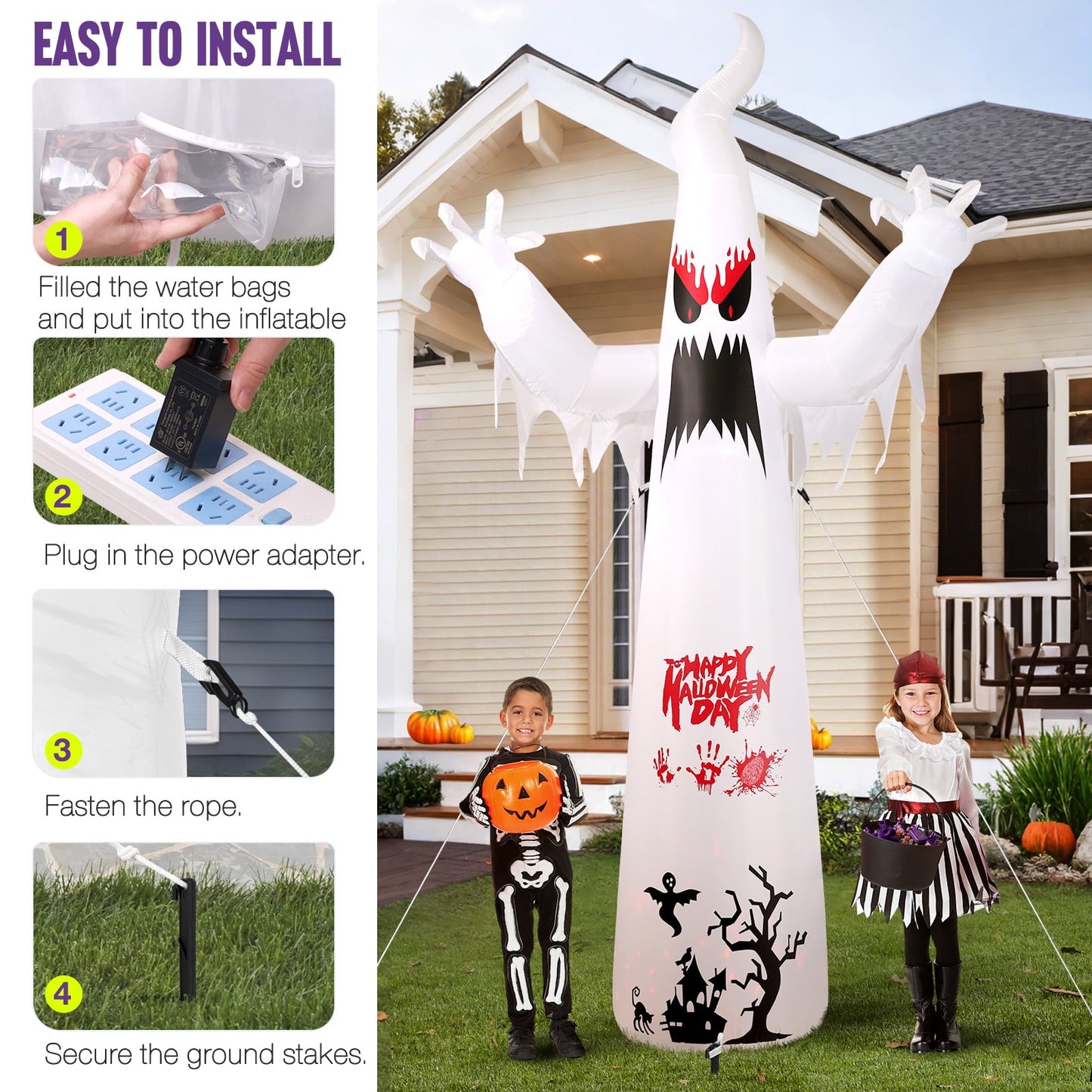 Ayieyill 10FT Halloween Inflatables Blow up LED Giant Red Ghost for Outdoor Halloween Yard Inflatables Garden Yard Lawn