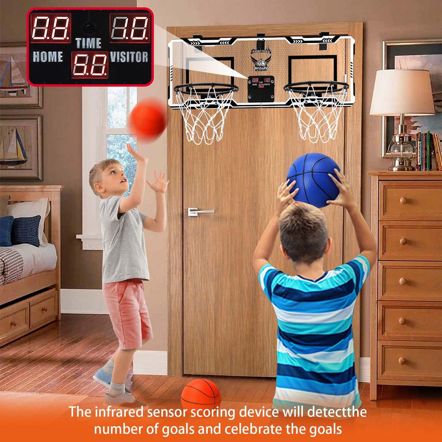 Ayieyill 2 Player Indoor Basketball Hoop for Kids, Mini Basketball Hoop for Door with 4 Balls, Basketball Toys for Boys Girls Bedroom Office