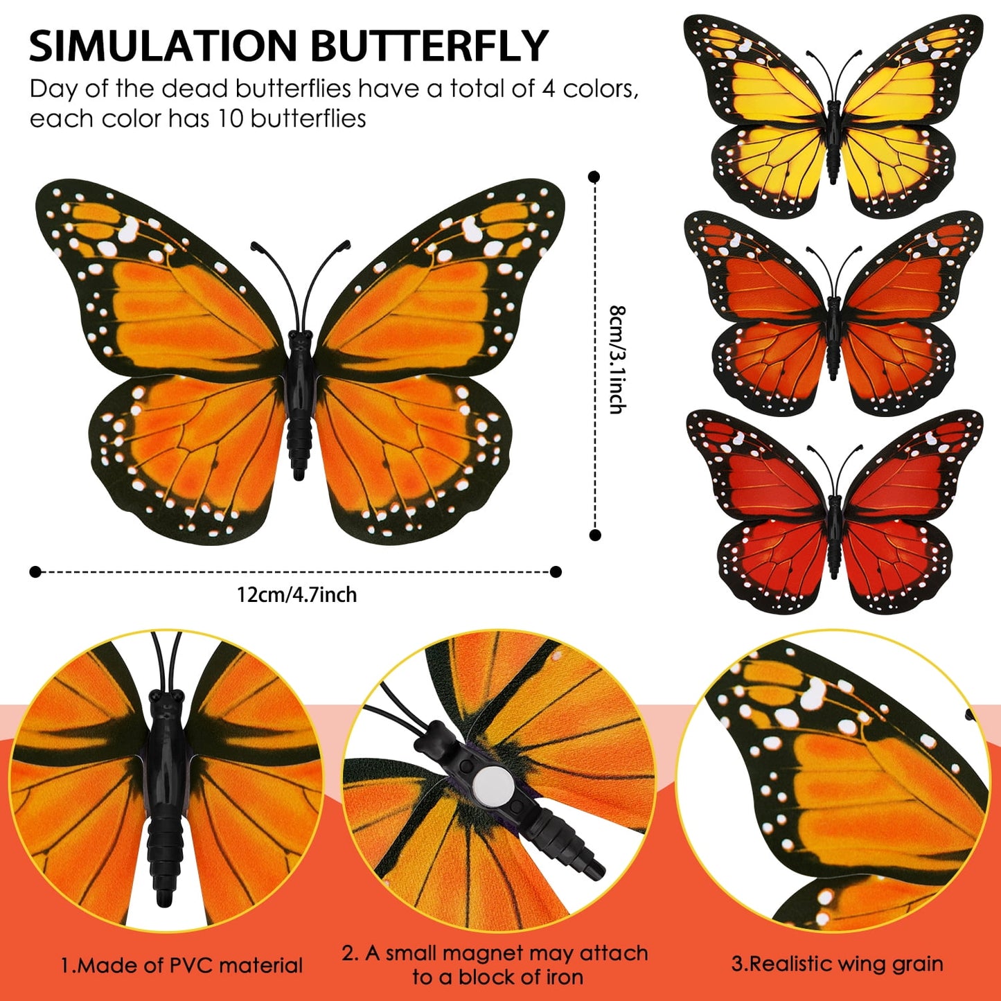 Ayieyill 40 Pcs Monarch Butterfly Cinco de Mayo Decorations Orange Butterflies for Crafts Premium Fake Butterflies Dia De Los Muertos Decor Wall Decor for Room, Wedding, Party  (4.72''L x 3.1'' H)