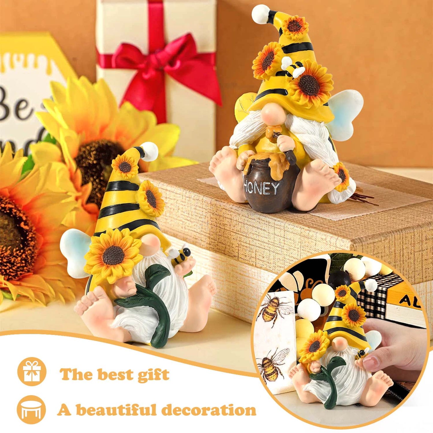 Ayieyill 2PCS Spring Decor Bumble Bee Spring Gnome Decorations Honey Bee Decor Gnomes