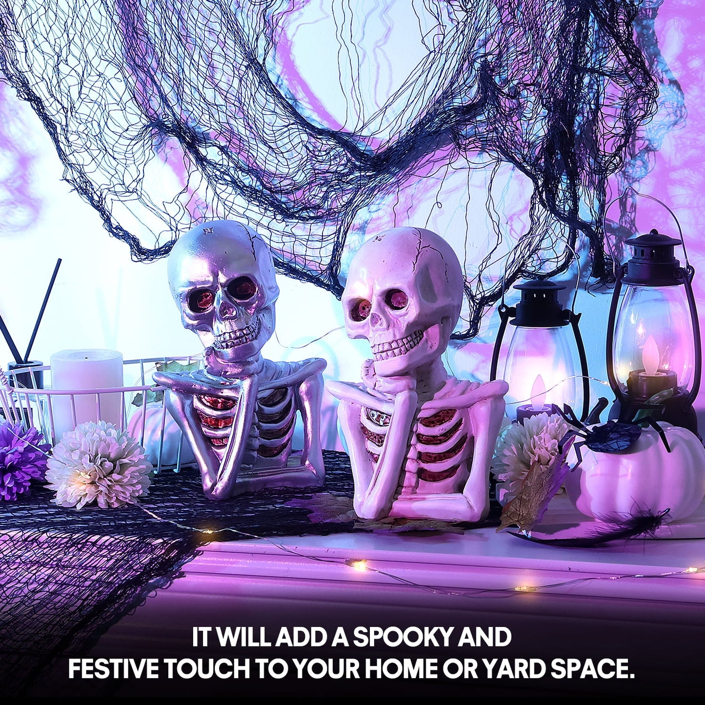 Ayieyill 2PCS Skeleton Halloween Decor, Thinking Skeleton Halloween Decorations Indoor for Table