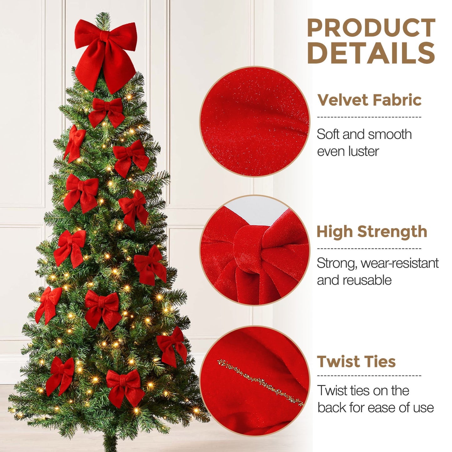 Ayieyill 13 Pack Velvet Red Christmas Tree Bows, Large Christmas Bows for Tree Wreath Stairs Railing Fireplace Indoor Decor