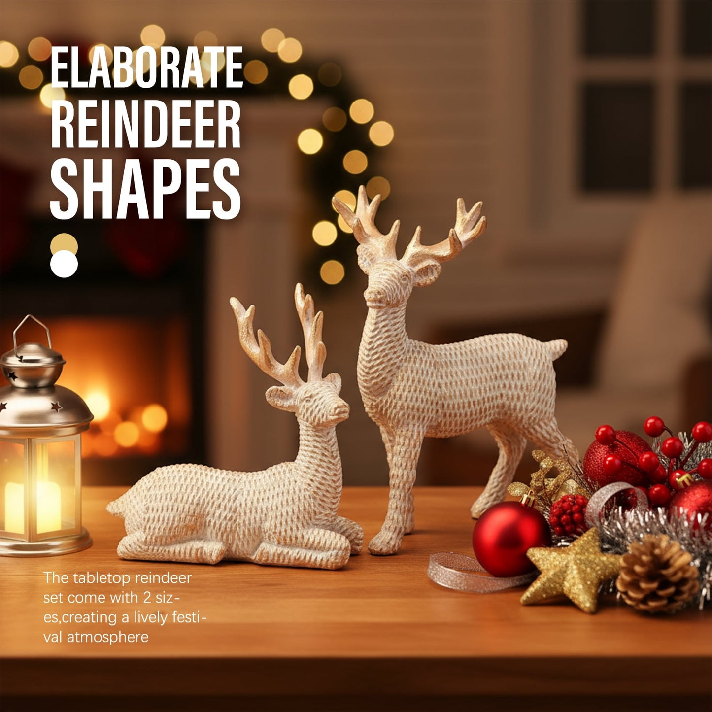 Ayieyill 2pcs Reindeer Christmas Decoration Resin Reindeer Decor for Christmas Table Decor Christmas Figurines