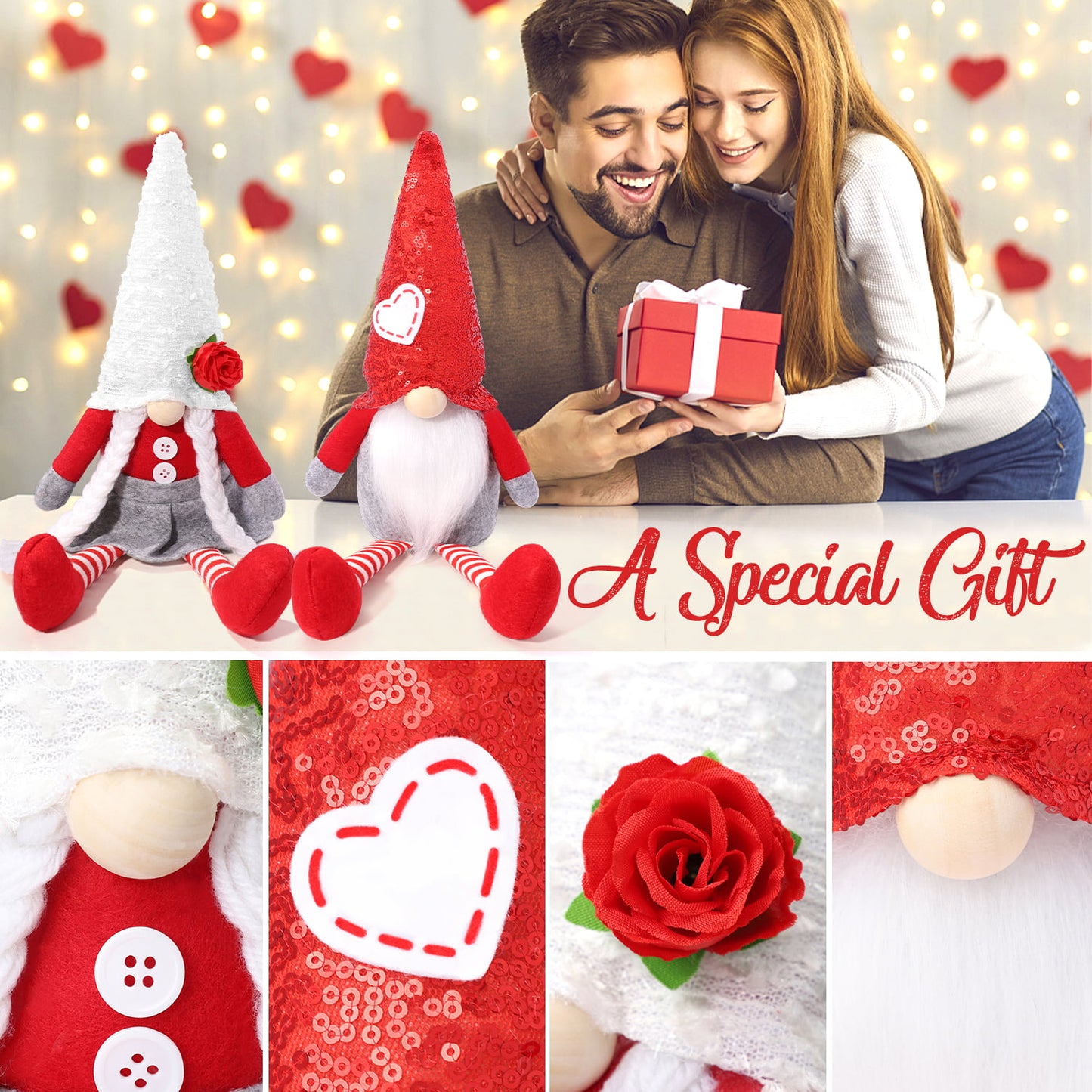 Ayieyill Valentines Day Gnome Plush Elf Decorations - 2PCS Mr and Mrs Handmake Scandinavian Tomte