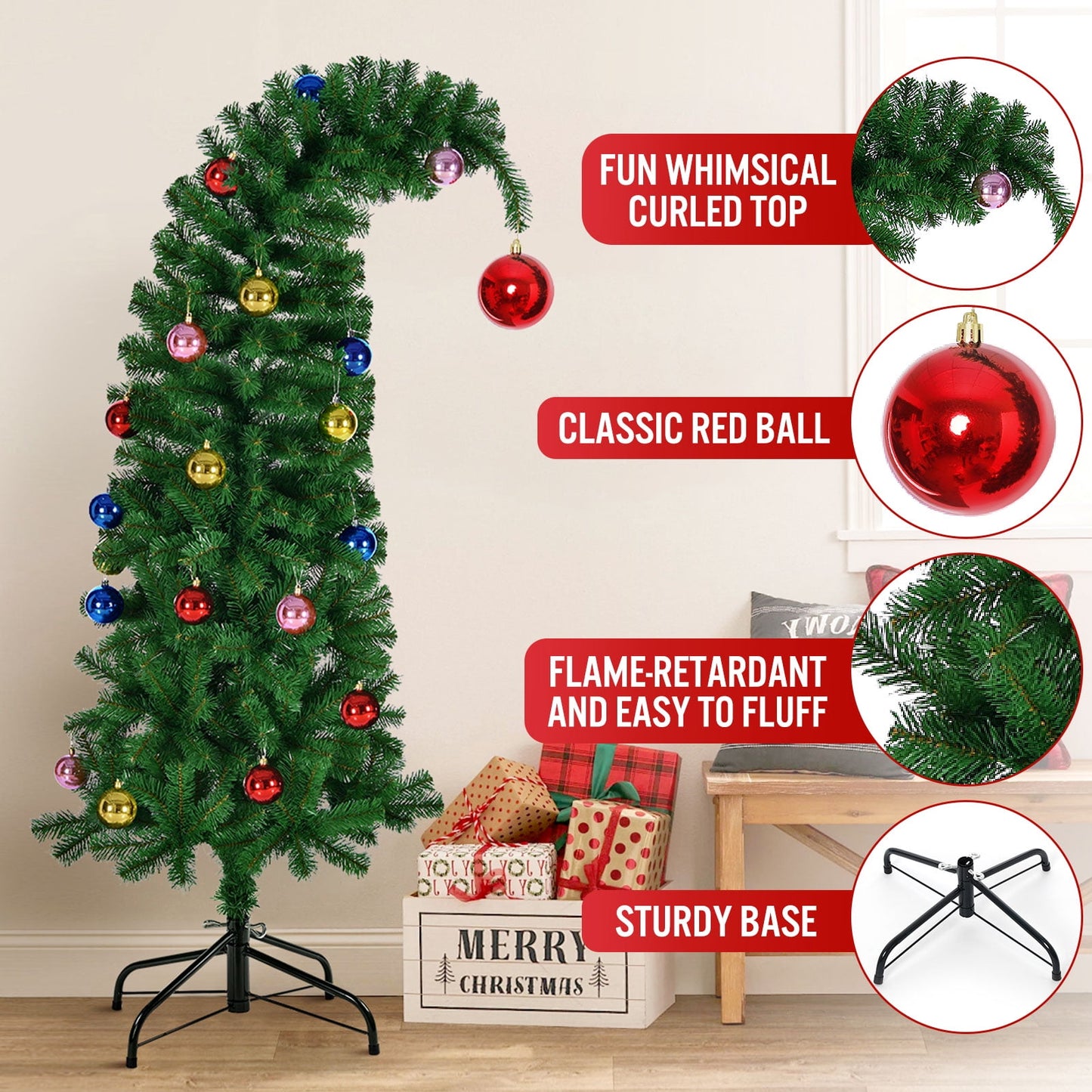 Ayieyill  Artificial Christmas Tree, Whimsical Christmas Tree with Metal Stand & Ball Ornaments