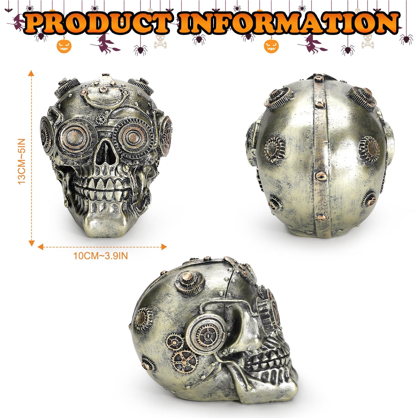 Ayieyill Halloween Skull Decor, Resin Steampunk Skull Decorations, Mechanical Skulls Halloween Decorations Indoor