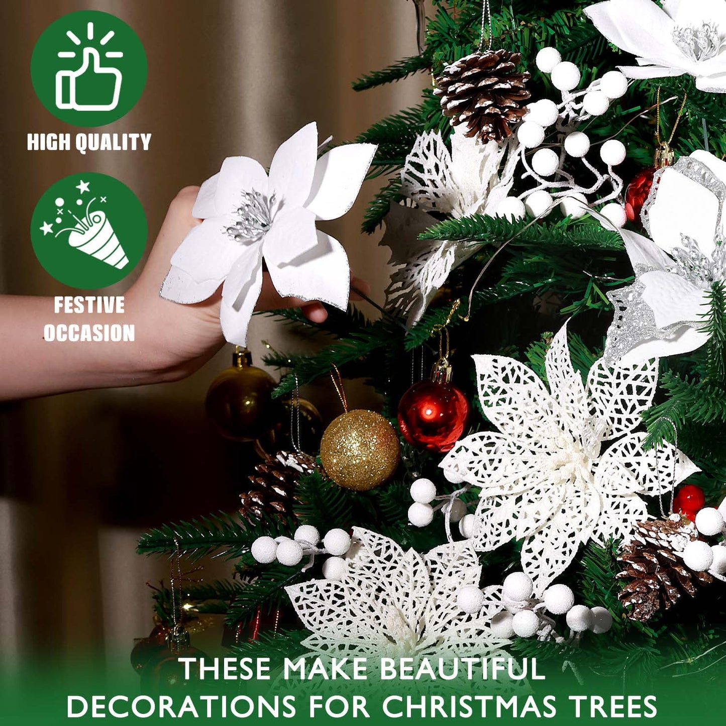 Ayieyill 56Pcs Poinsettia Christmas Flowers Decorations Christmas Flower Ornaments