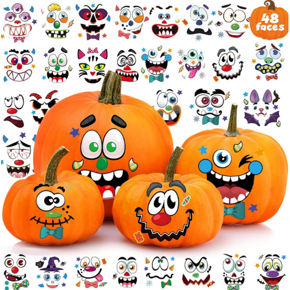 Ayieyill 64 Packs Halloween Stickers Pumpkin Decorating Stickers, 32 Sheet Small Pumpkin Face Stickers