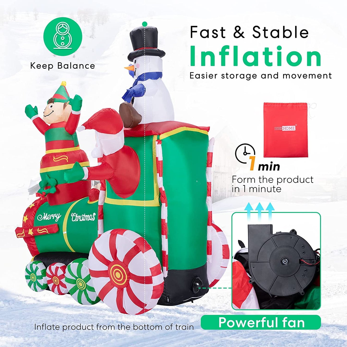 Ayieyill 10.5FT Christmas Inflatables Santa Claus on The Train with Elf and Snowman Built-in  Blow up Outdoor Lawn Yard Decoration Christmas Inflatable Outdoor decoration