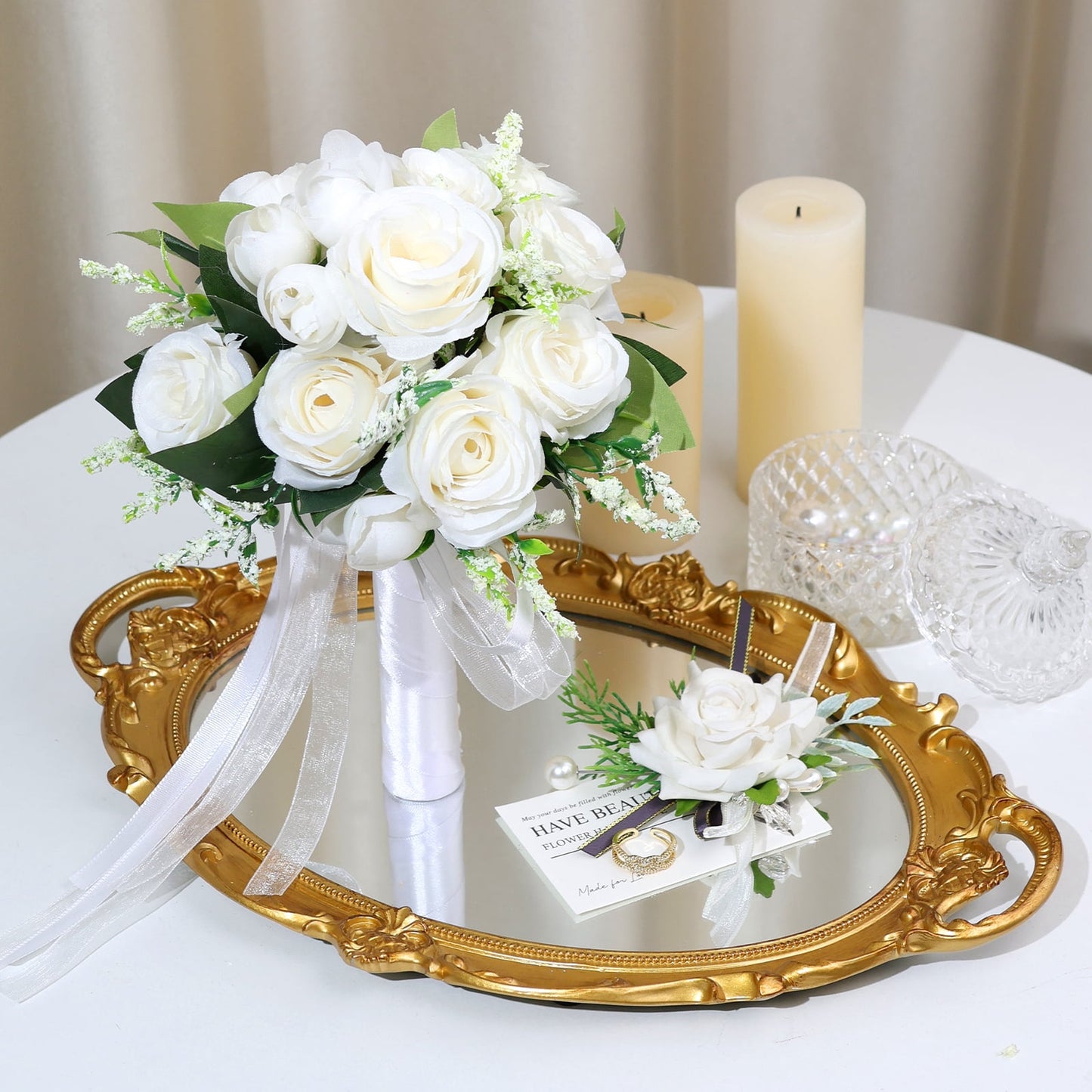 Ayieyill Wedding Bouquets for Bride and Bridesmaids, Tossing Artificial Flower Bouquets for Wedding Decorations