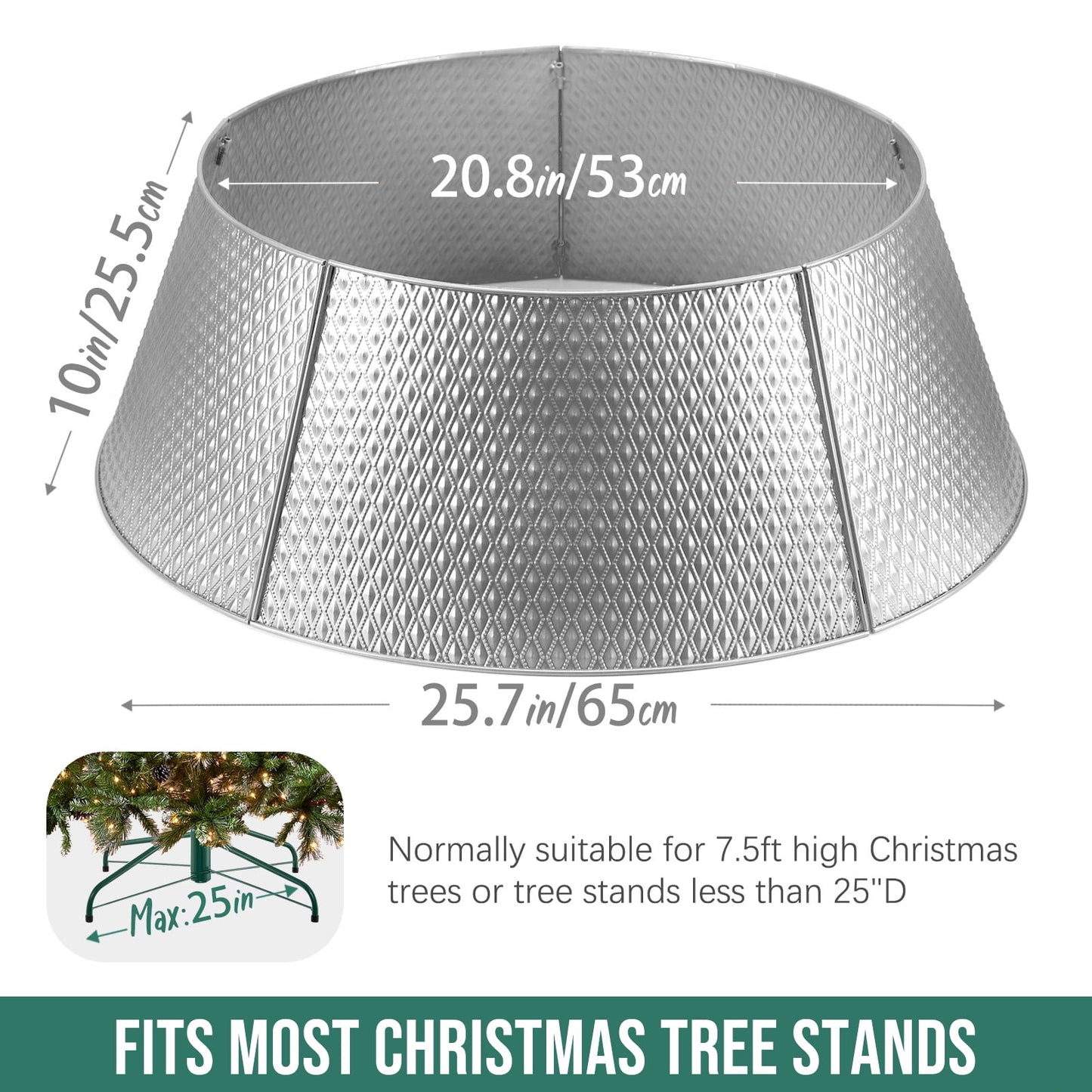 Ayieyill 26 Inch Christmas Tree Collar, Metal Tree Collar, Water Base Protection from Pets, Collar for Christmas Tree, Silver