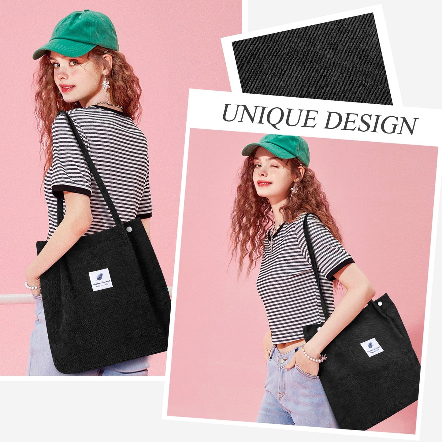 Ayieyill Corduroy Tote Bag Large for Women Girl Lady Canvas Shoulder Cord Purse and Handbags with Inner Pocket