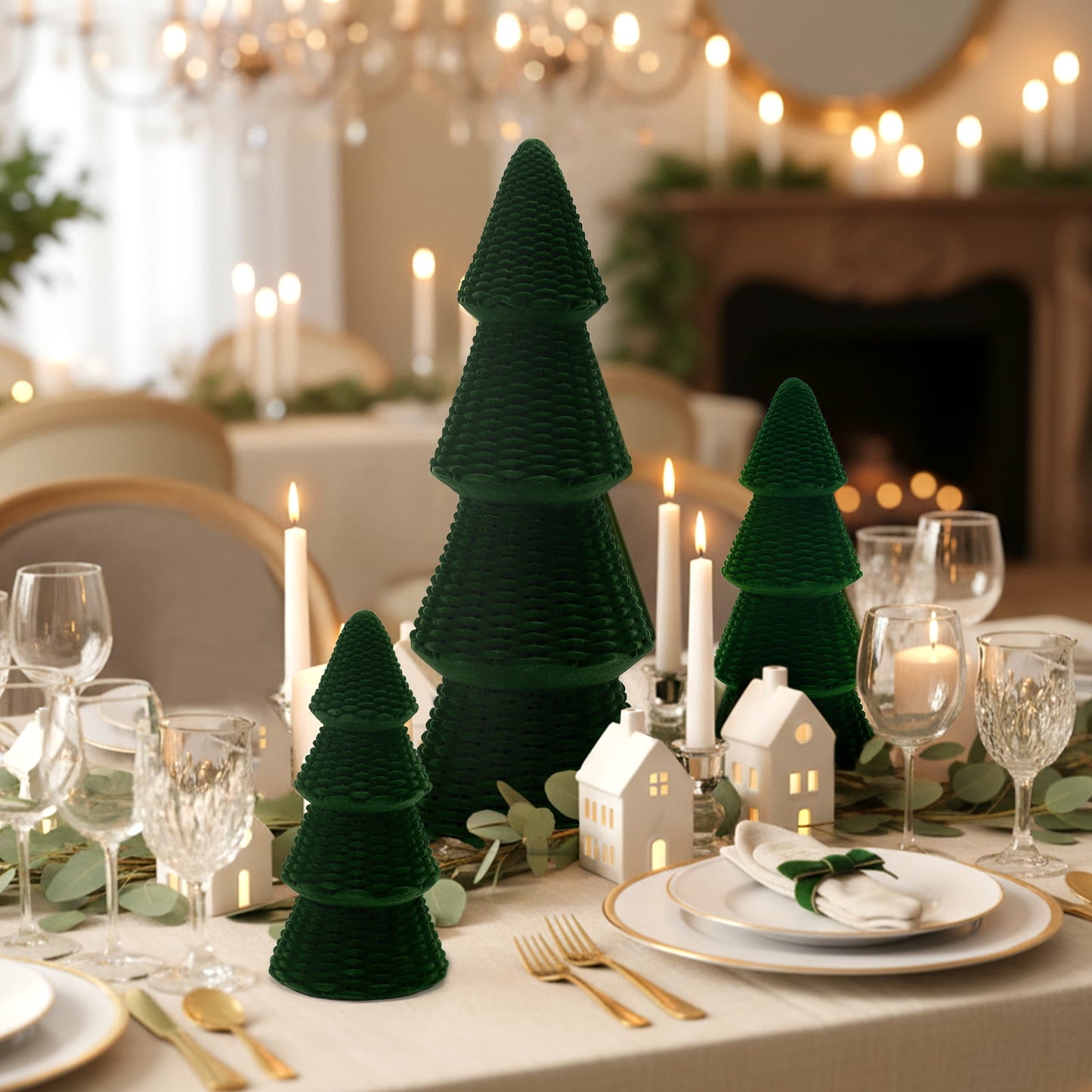 Ayieyill 3pcs Tabletop Christmas Tree Velvet Woven Resin Christmas Trees for Christmas Decor Indoor, Christmas Table Decor