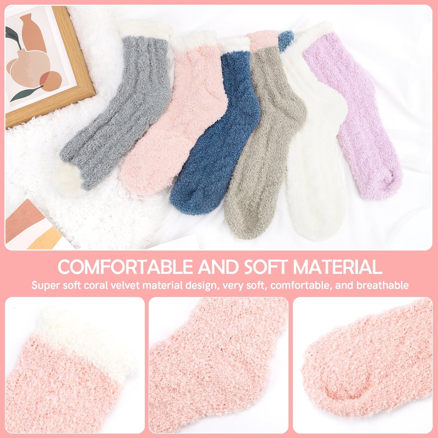 Ayieyill Fuzzy Socks for Women, 6 Pairs Plush Slipper Socks Women, Warm Soft Fluffy Socks Thick Cozy Plush Sock Winter Christmas Socks for Women