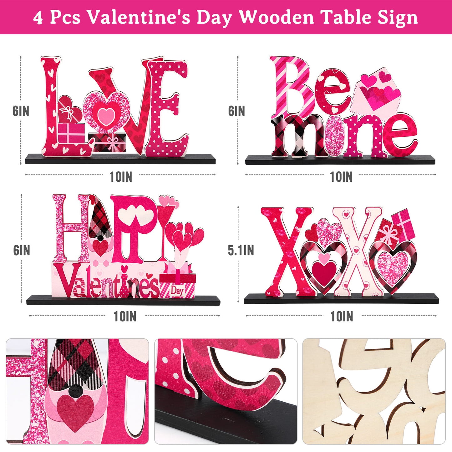 Ayieyill 4 Pcs Valentine's Day Decorations Love Wooden Table Sign, Romantic Tabletop Centerpiece Signs Ornaments