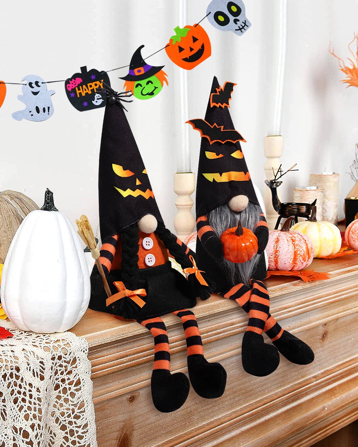 Ayieyill 2pcs Halloween Gnome Plush Decorations -  Mr and Mrs Handmade Scandinavian Tomte