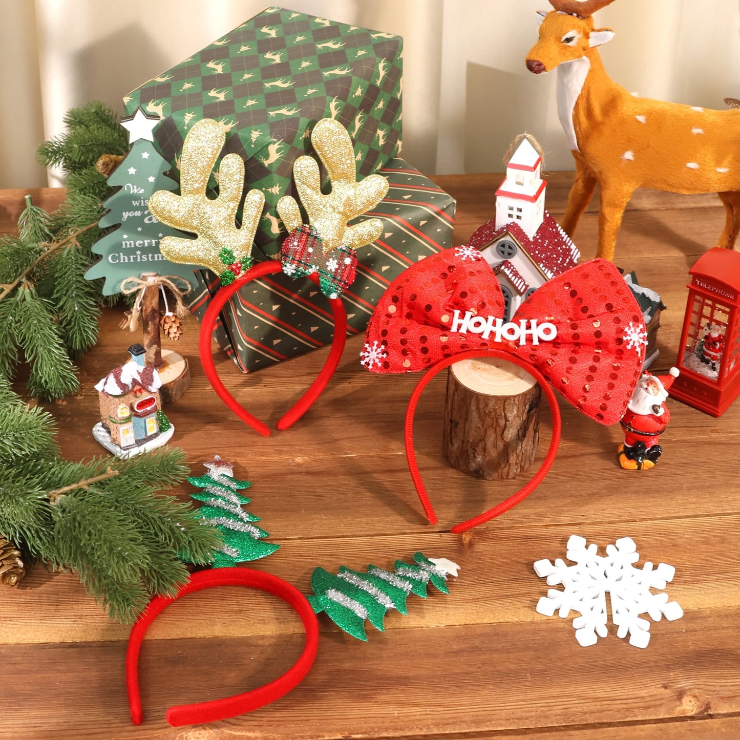 Ayieyill Christmas Headbands 8pcs Holiday Headbands Christmas Hair Accessories Christmas Decorations