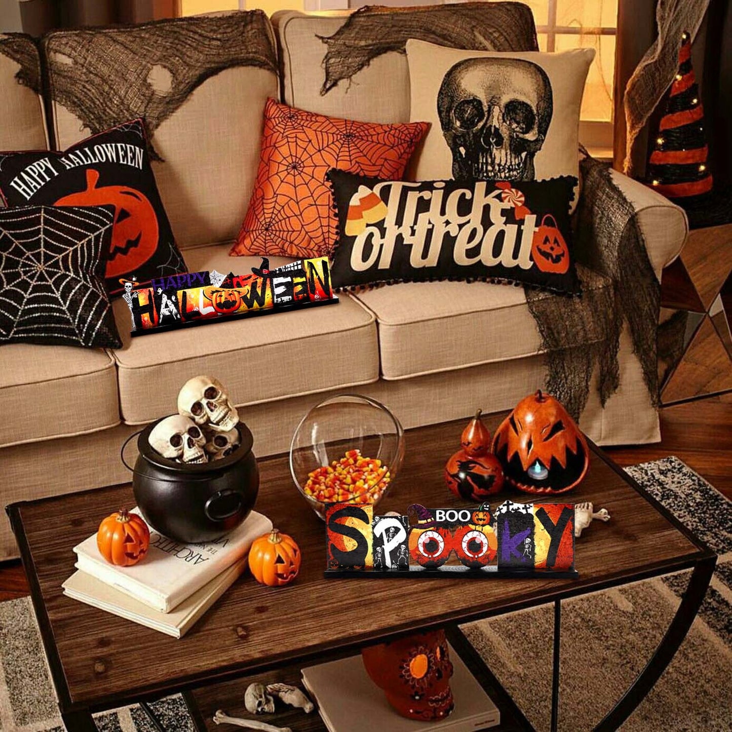 Ayieyill 3 Pieces Halloween Table Decorations Pumpkin Table Centerpiece, Halloween Indoor Decor