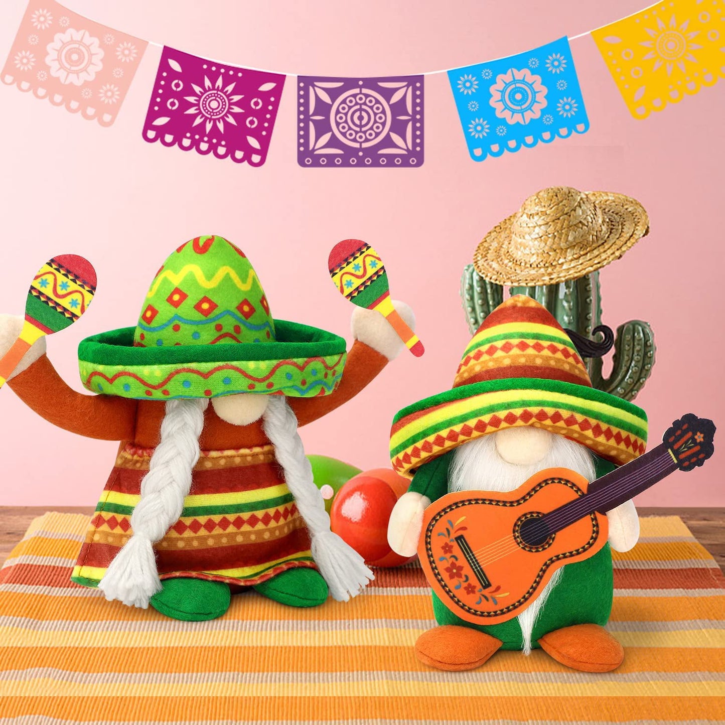 Ayieyill 2pcs Mexican Gnomes Cinco de Mayo Tomte for Mexican Taco Tuesday, Gnomes Plush Mexican Decor