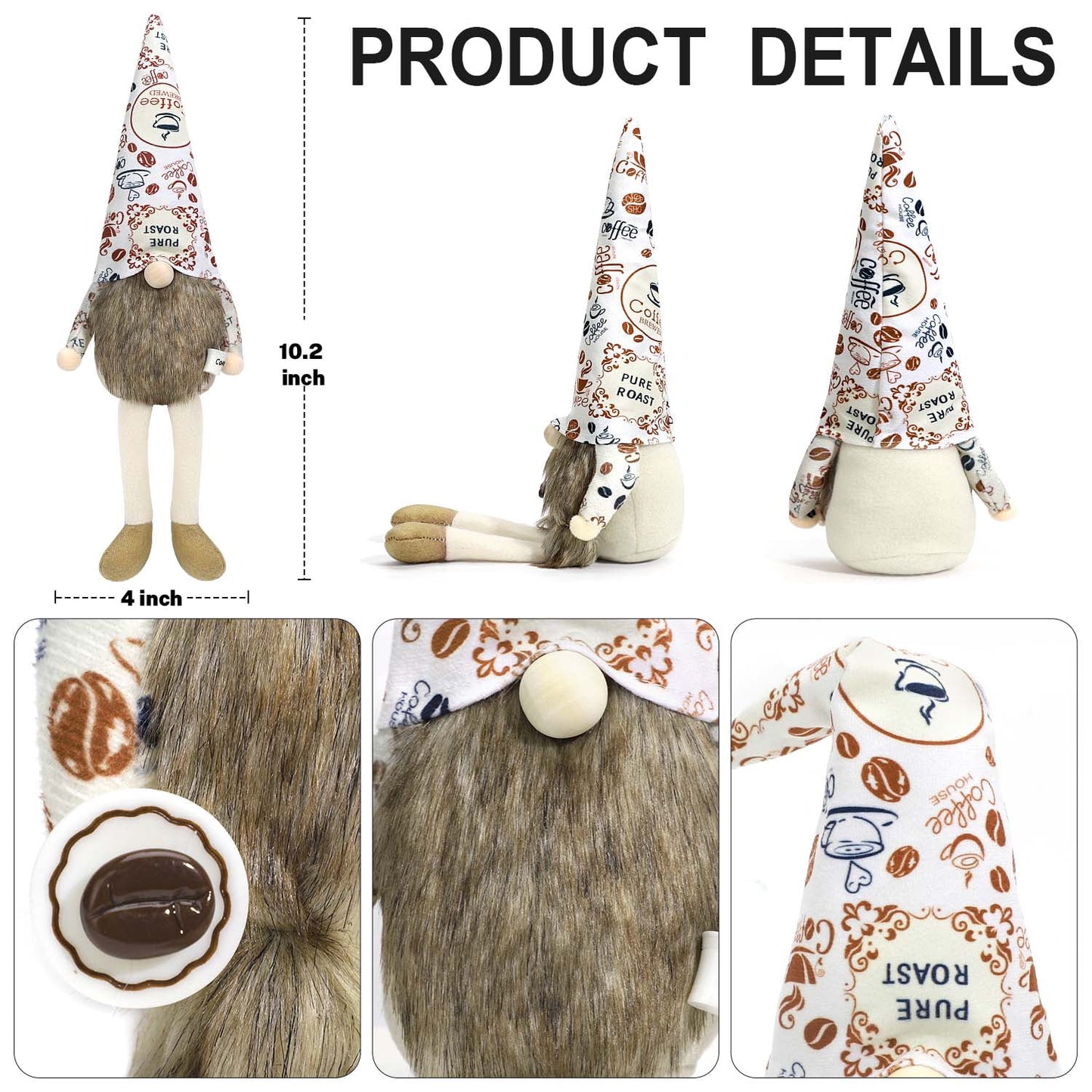 Ayieyill 2 Pcs Coffee Gnomes , Gnomes Plush Coffee Bar Decor, Handmade Swedish Gifts Figurines Plush Coffee Table Gnome Decoration (Brown)