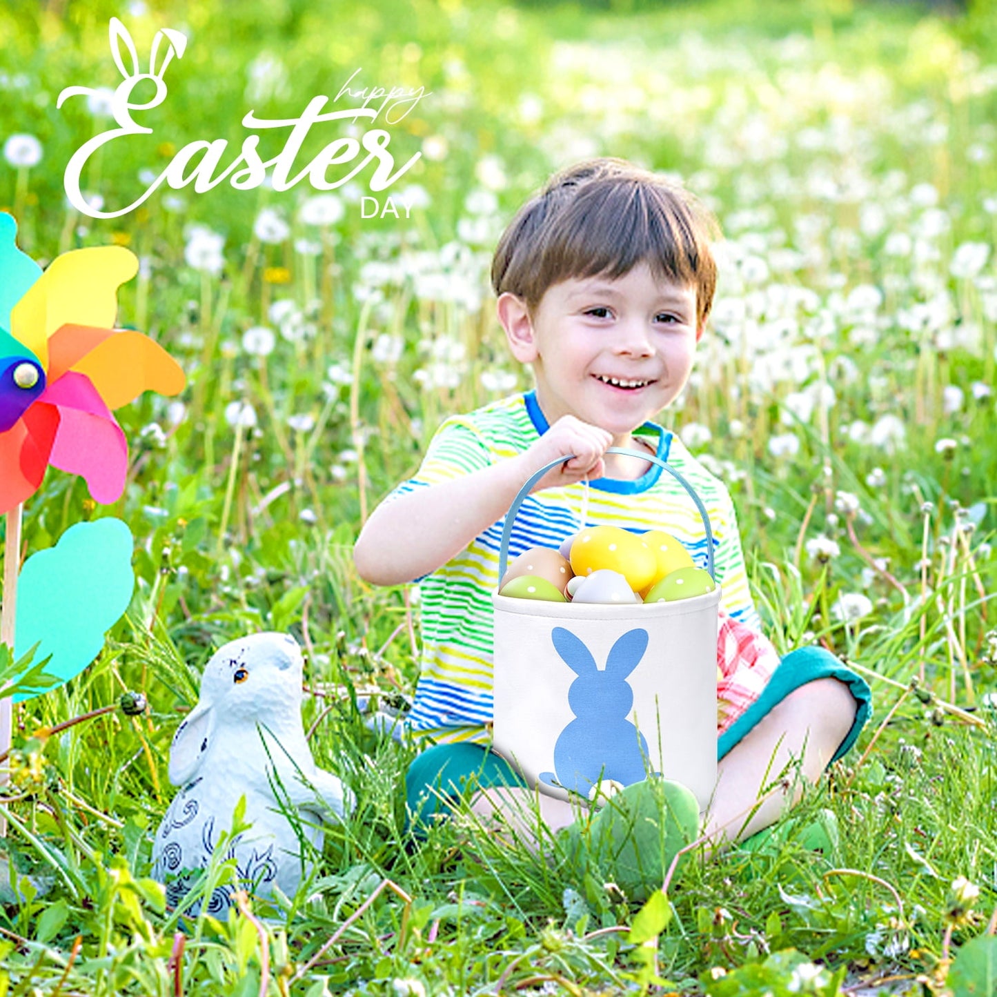 Ayieyill Easter Basket, Easter Bunny Baskets for Kids with Cute Rabbit Ears Stripe, Easter gift baskets