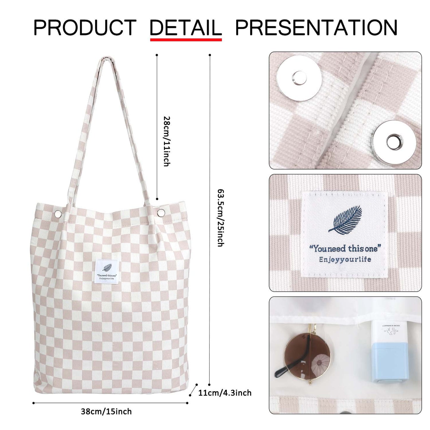 Ayieyill Corduroy Tote Bag Large for Women Girl Lady Canvas Shoulder Cord Purse and Handbags with Inner Pocket