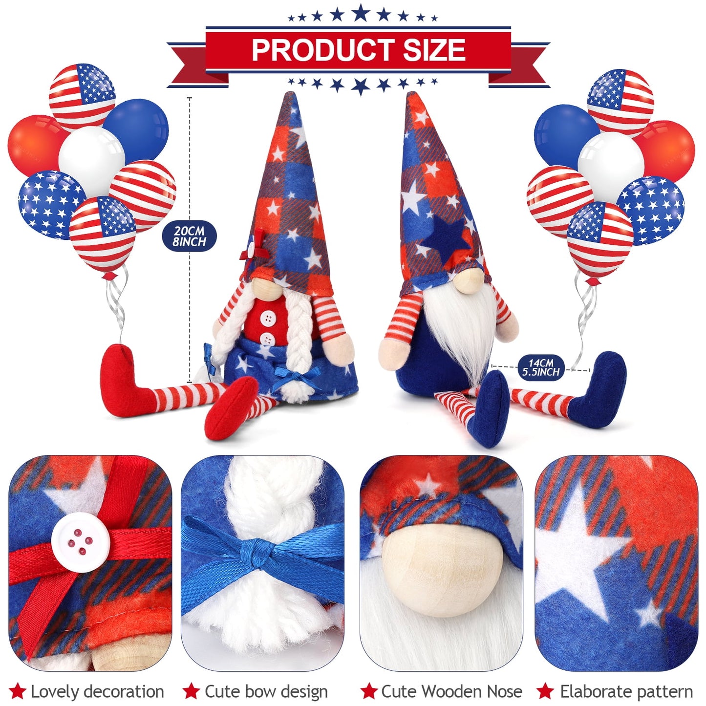 Ayieyill 2Pcs 4th of July Gnomes Patriotic Gnomes Decorations