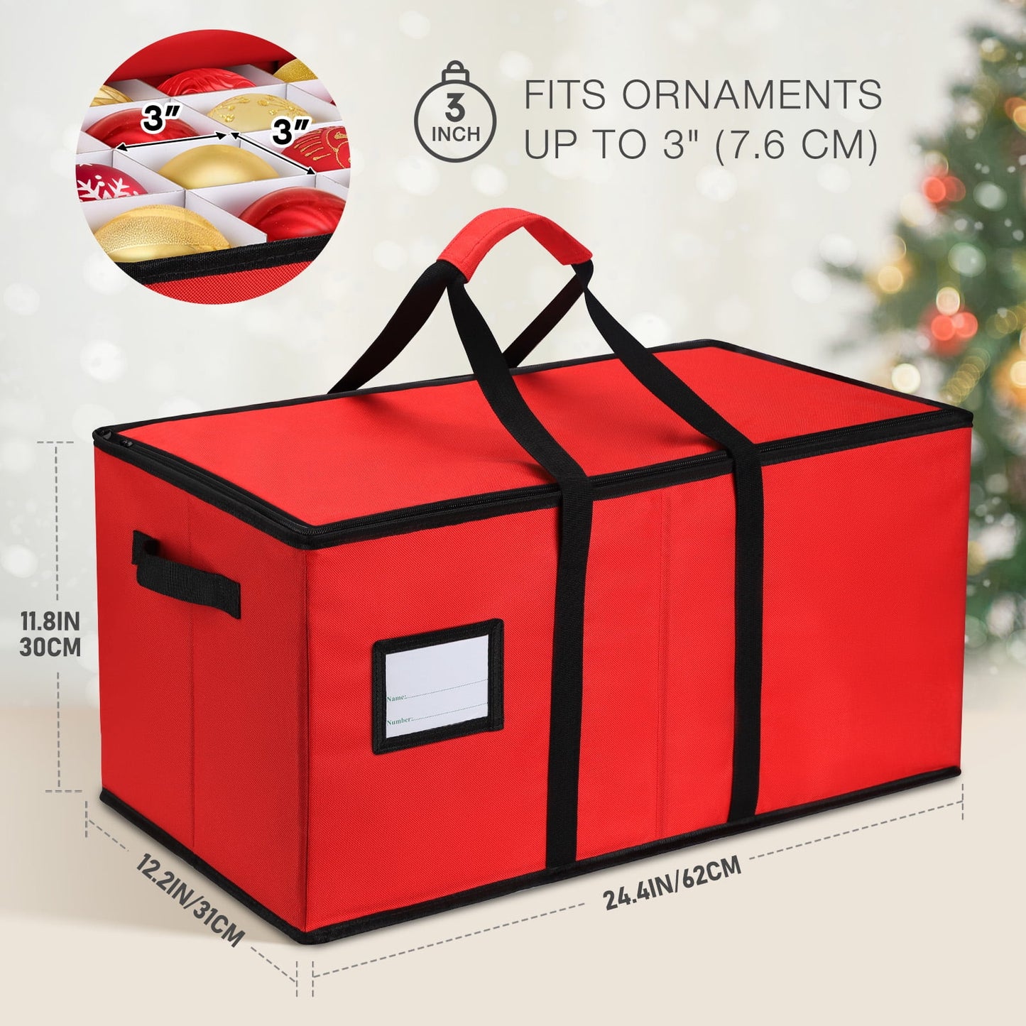 Ayieyill 128-Count Premium Red Christmas Ornament Storage Chest, Holiday Ornament Organizer Box