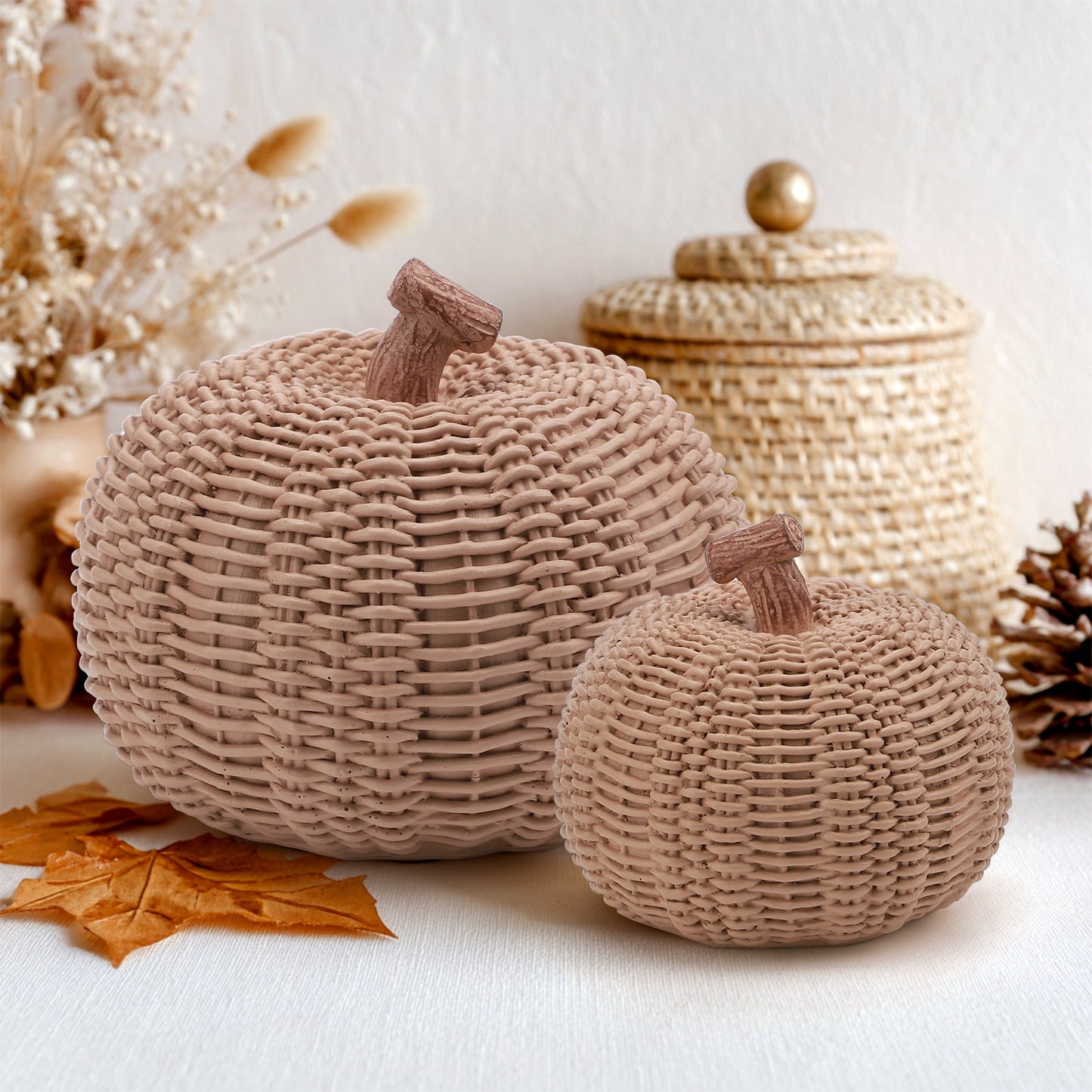Ayieyill 2pcs Resin Pumpkin Figurines with Woven Texture Fall Decor Autumn Decor Thanksgiving Decorations for Home