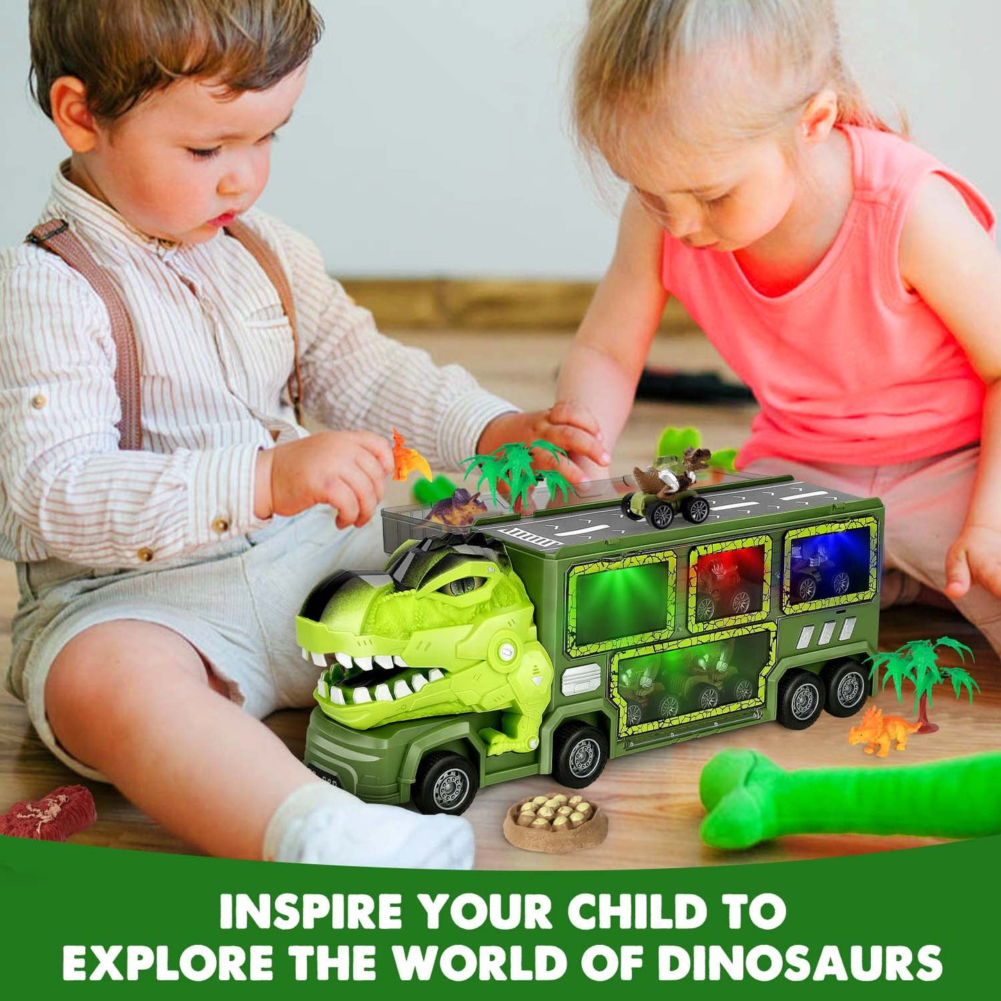 Ayieyill Dinosaur Truck Toys for Kids 3-5 Years, Dinosaur Truck Carrier