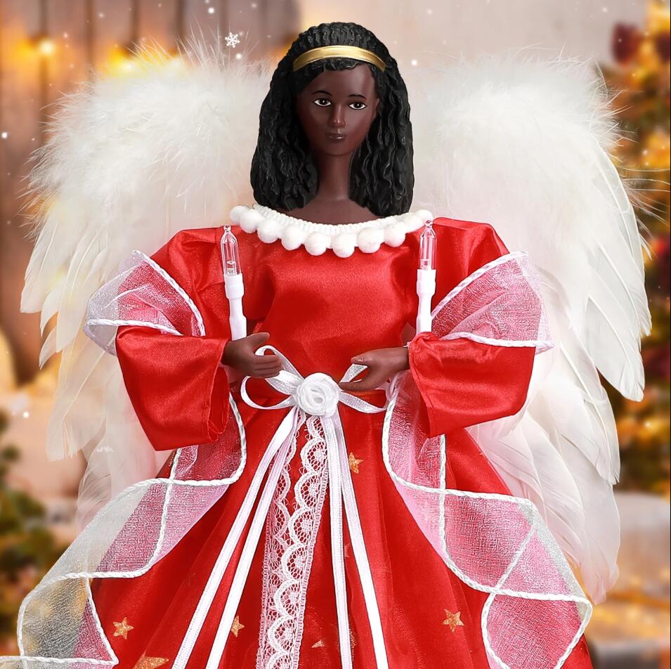 Ayieyill  Angel Treetop, 9-Inch,Lighted Silver Angel with Wings Christmas Tree Topper