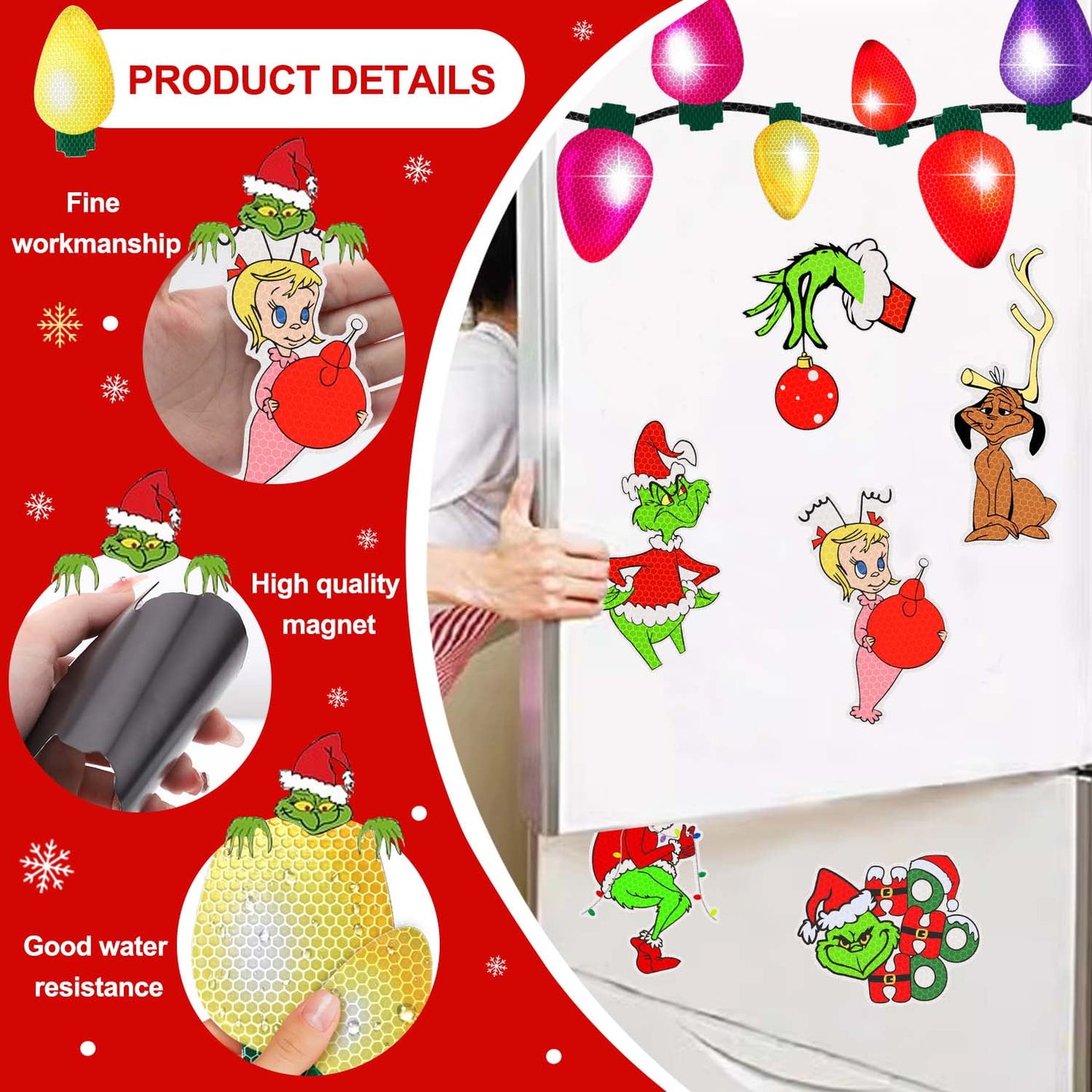 Ayieyill Reflective Christmas Car Decorations, Reflective Lights Bulb Car Magnet