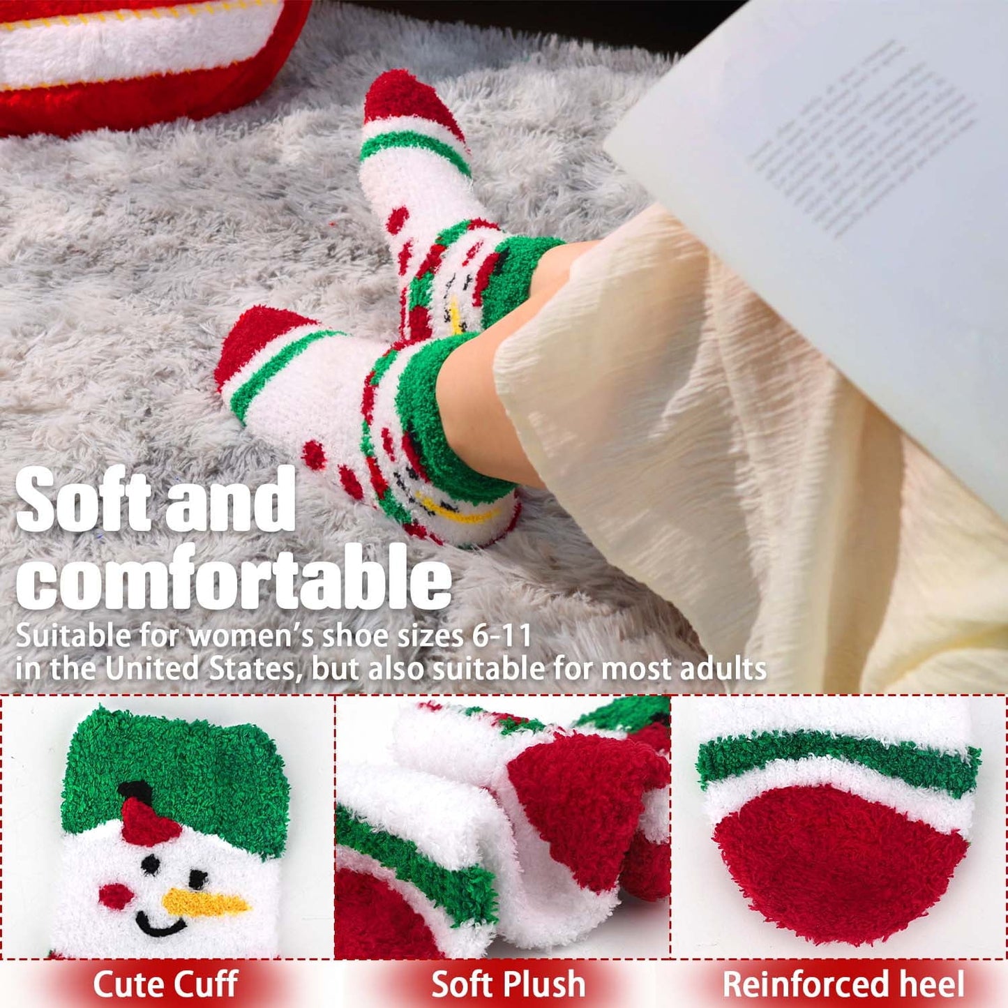 Ayieyill Fuzzy Socks for Women, 6 Pairs Plush Slipper Socks Women, Warm Soft Fluffy Socks Thick Cozy Plush Sock Winter Christmas Socks for Women